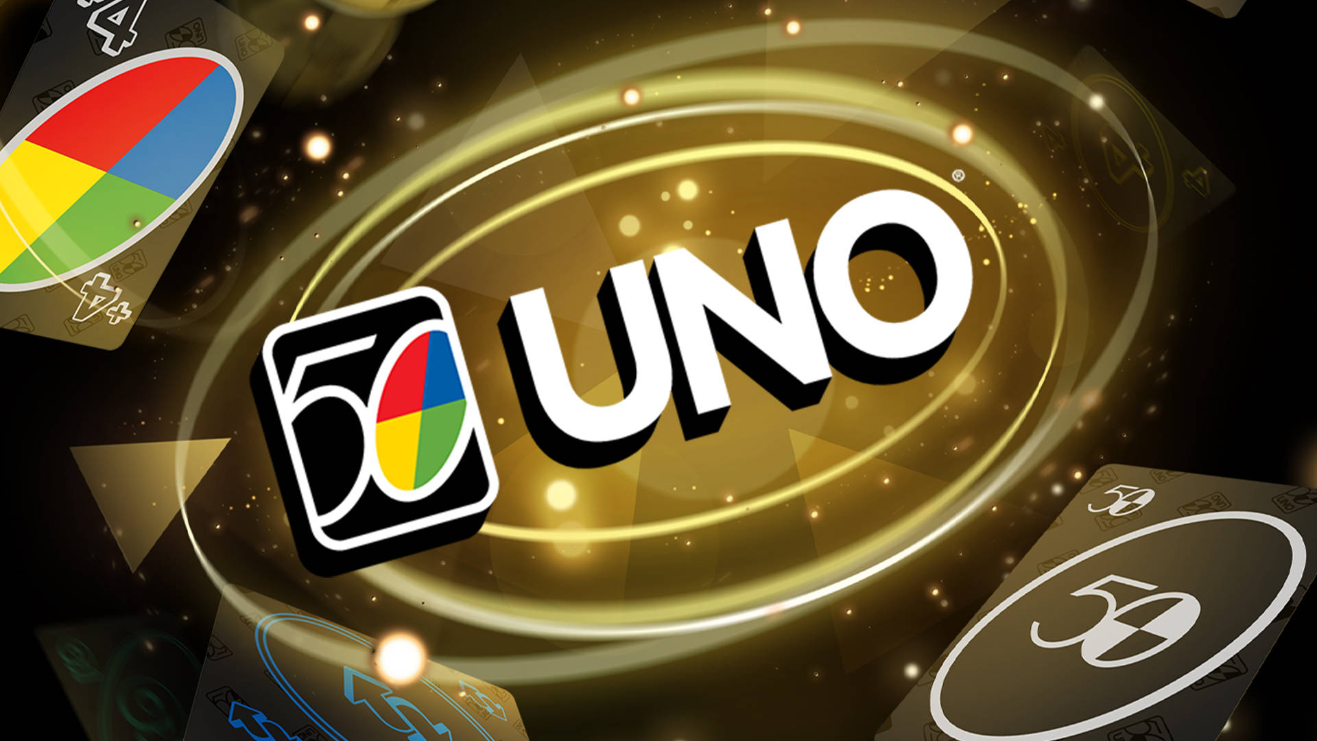 Uno, golden UNO logo, floating cards, Full HD Desktop Wallpaper