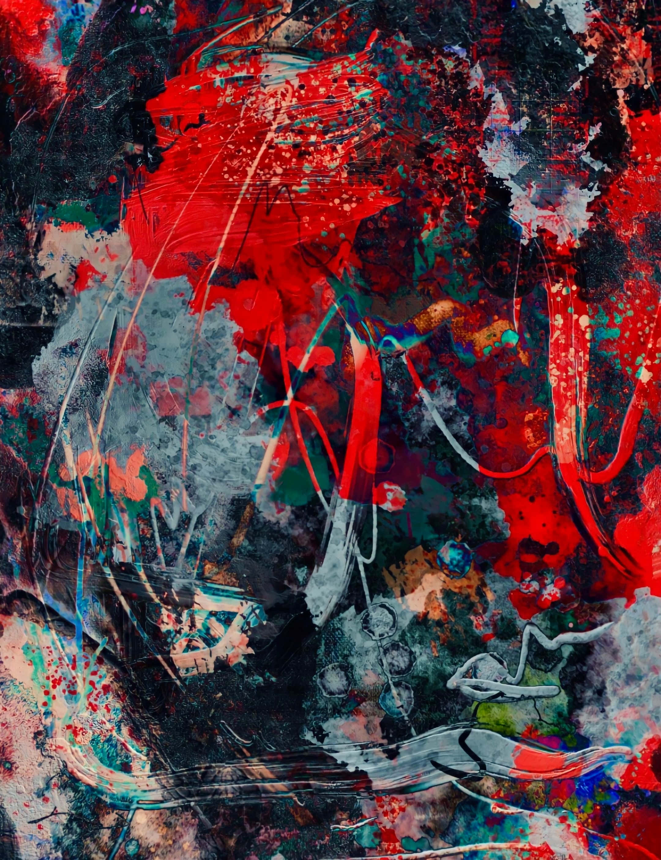 Unorthodox, abstract expressionism, bold red splatters, 2K Phone Wallpaper