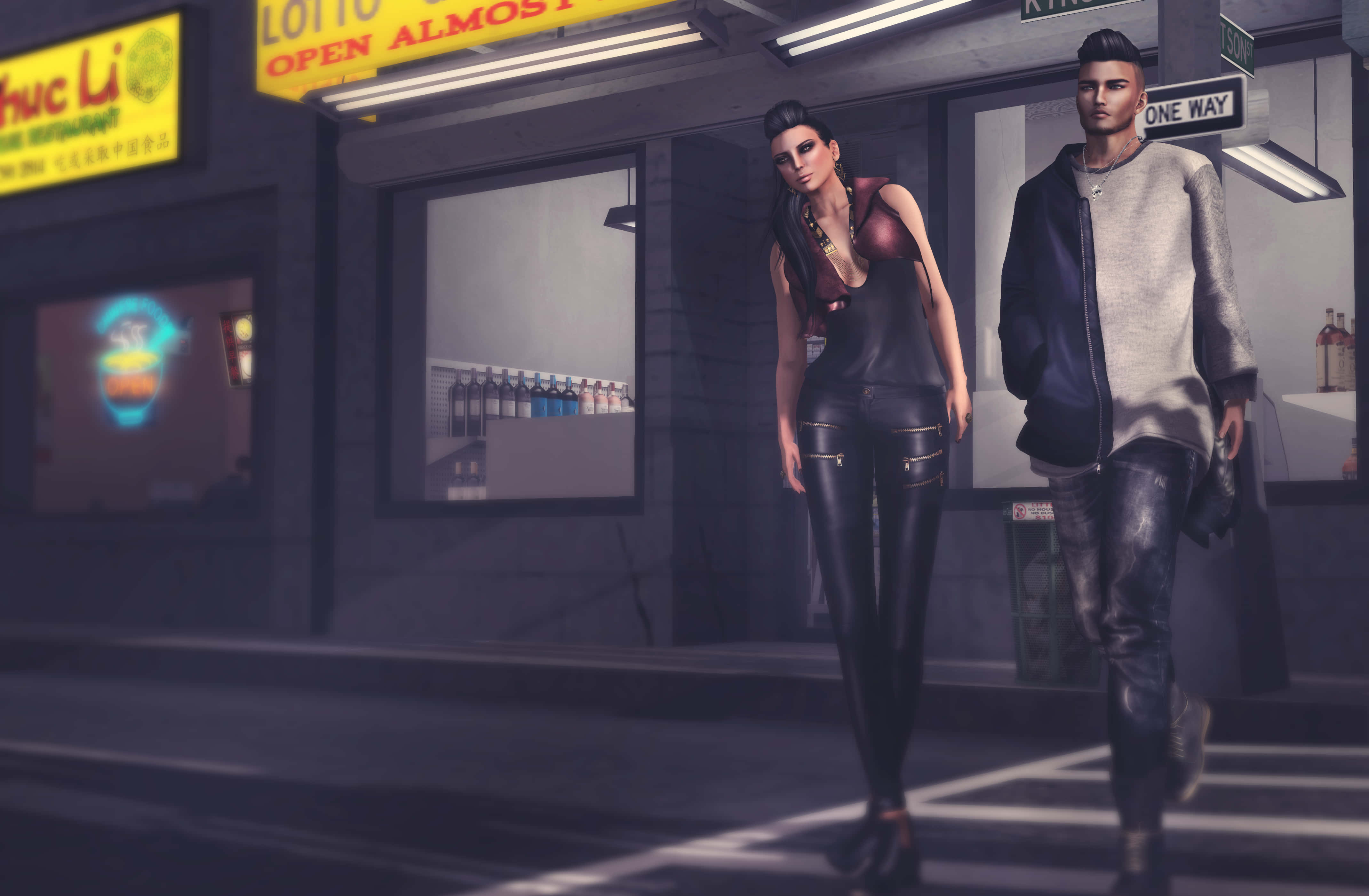 Unorthodox, neon-lit urban street, night, 4K Desktop Wallpaper