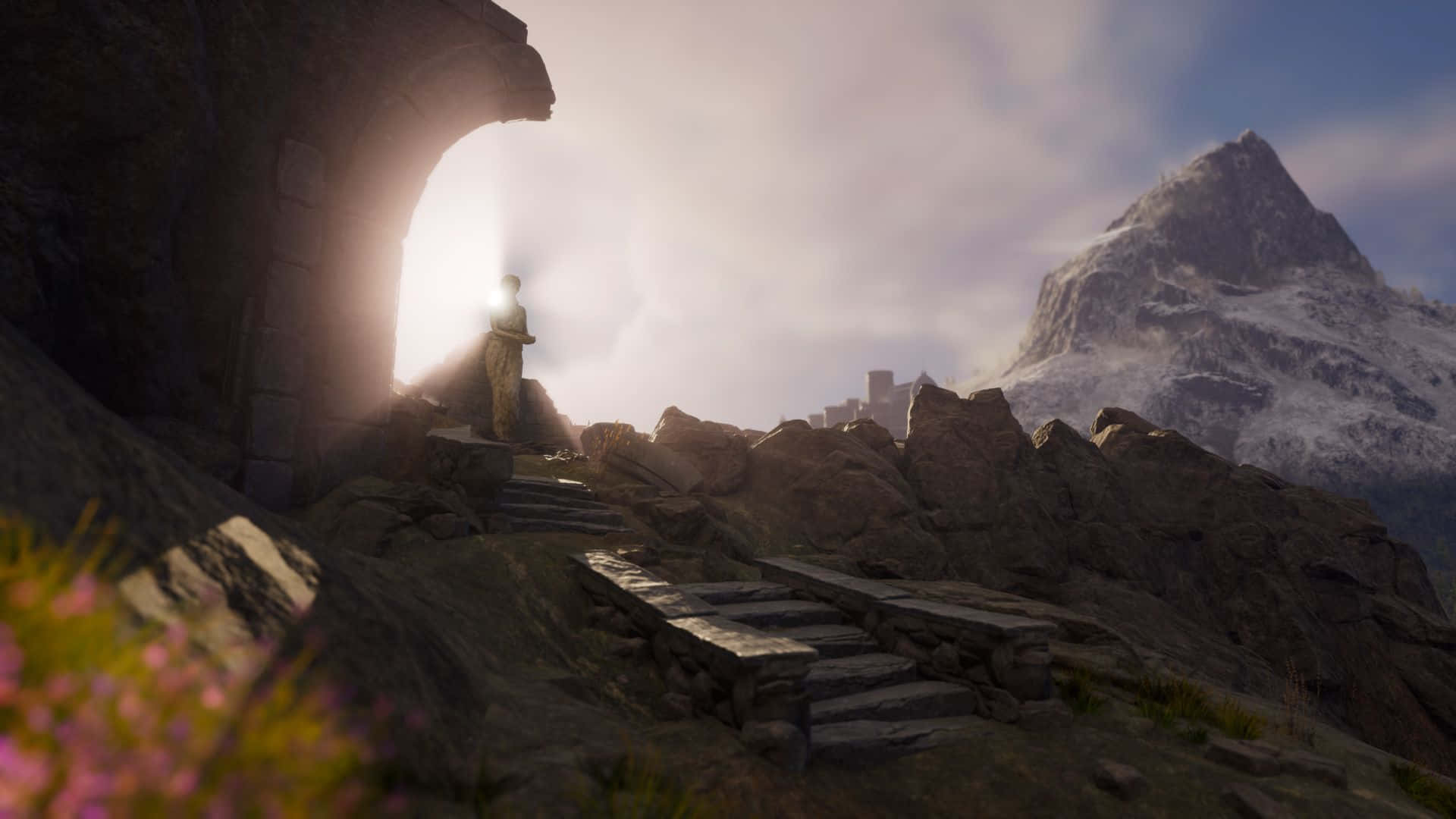 Unreal Engine 5, mountain scene, stone archway, Full HD Desktop Wallpaper
