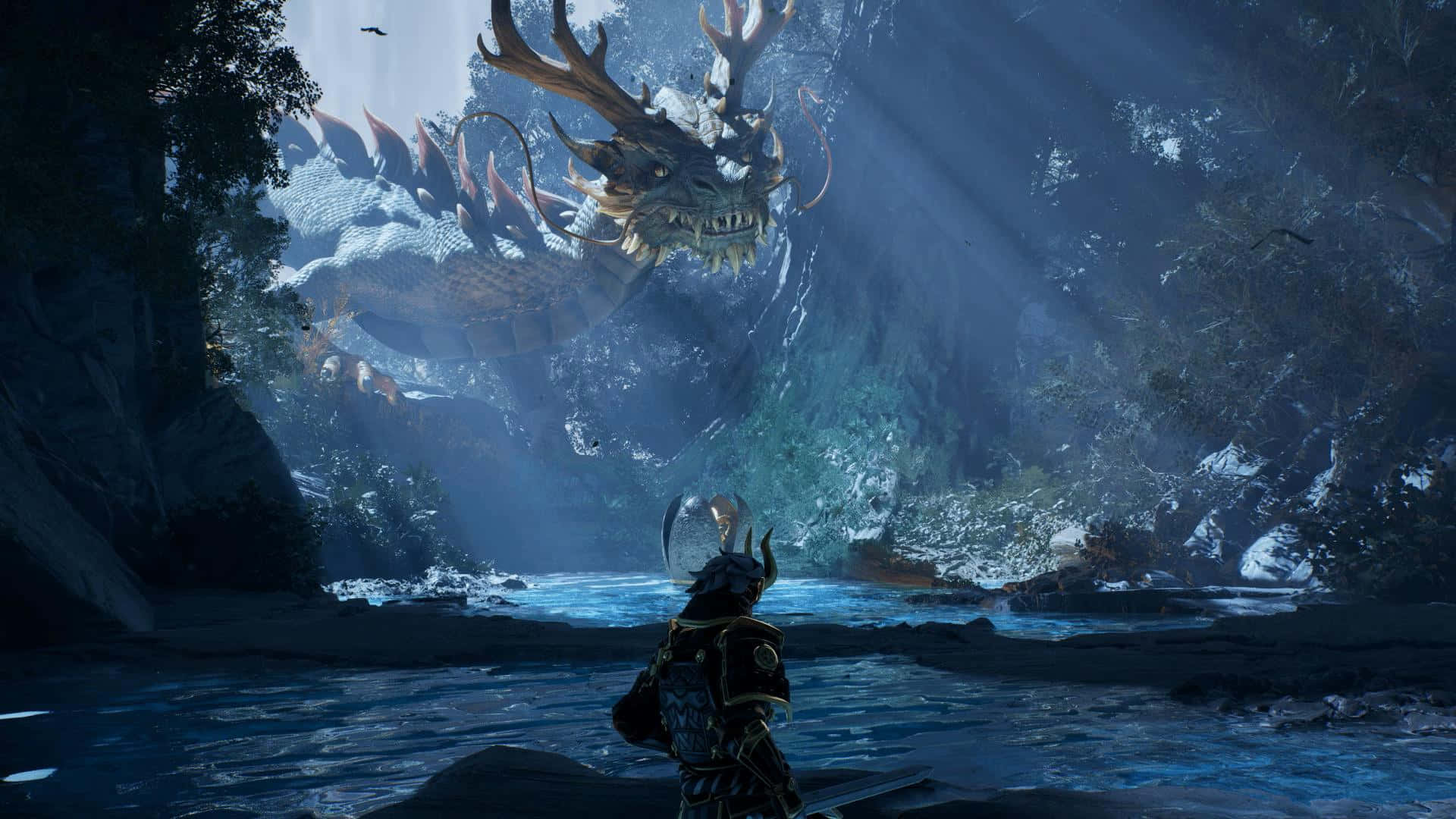 Unreal Engine 5, dragon, armored warrior, Full HD Desktop Wallpaper