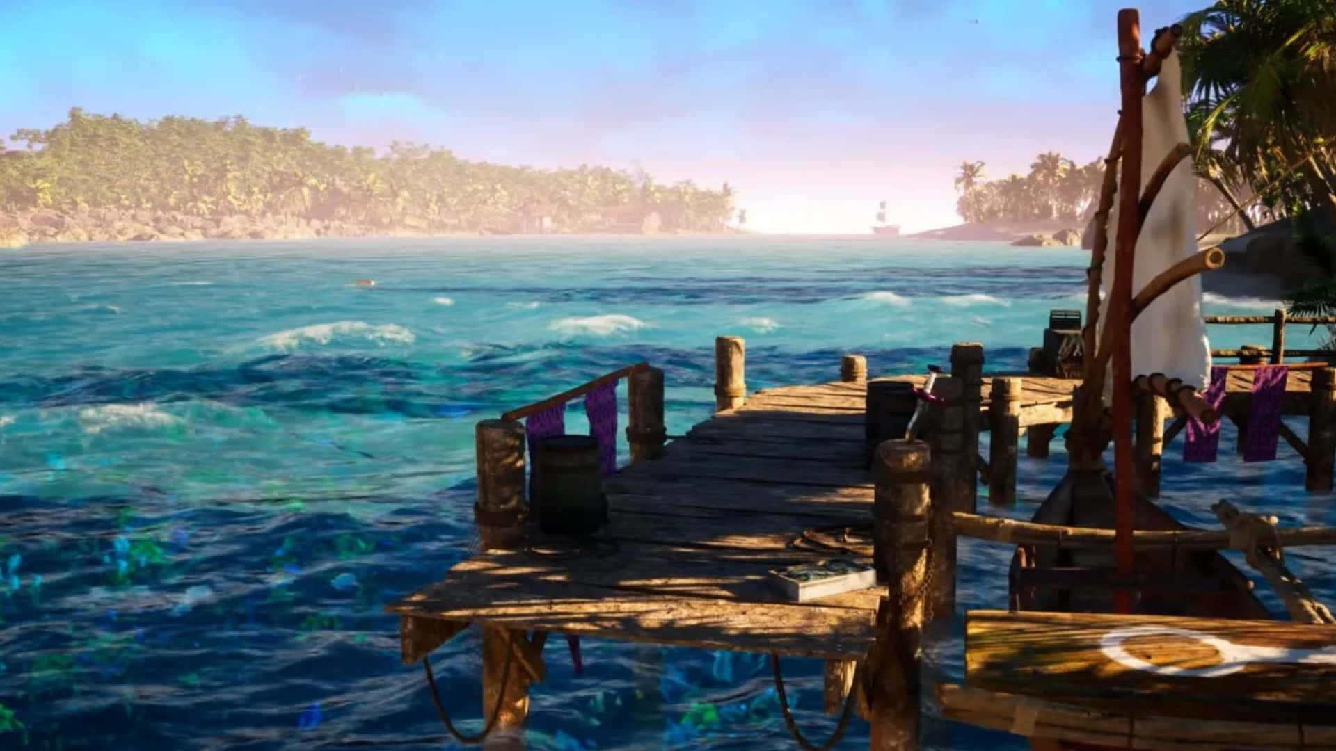 Unreal Engine 5, coastal scene, wooden pier, Full HD Desktop Wallpaper