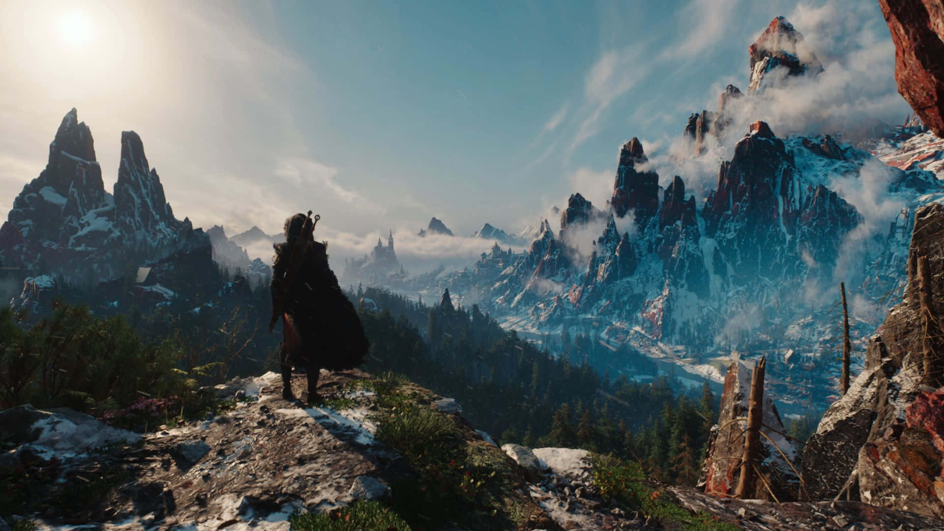 Unreal Engine 5, snowy cliff edge, vast mountain range, Full HD Desktop Wallpaper