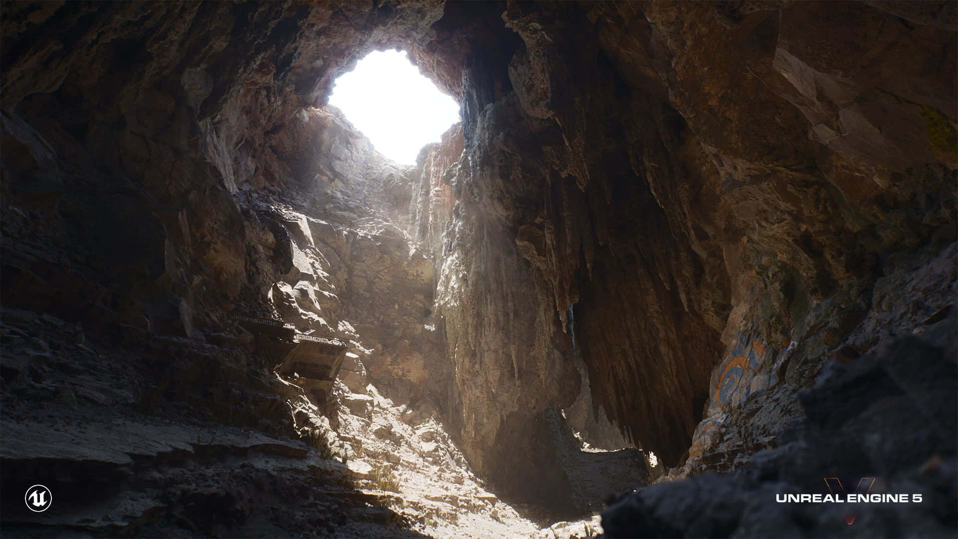 Unreal Engine 5, cave lighting, rocky canyon crevice, Full HD Desktop Wallpaper