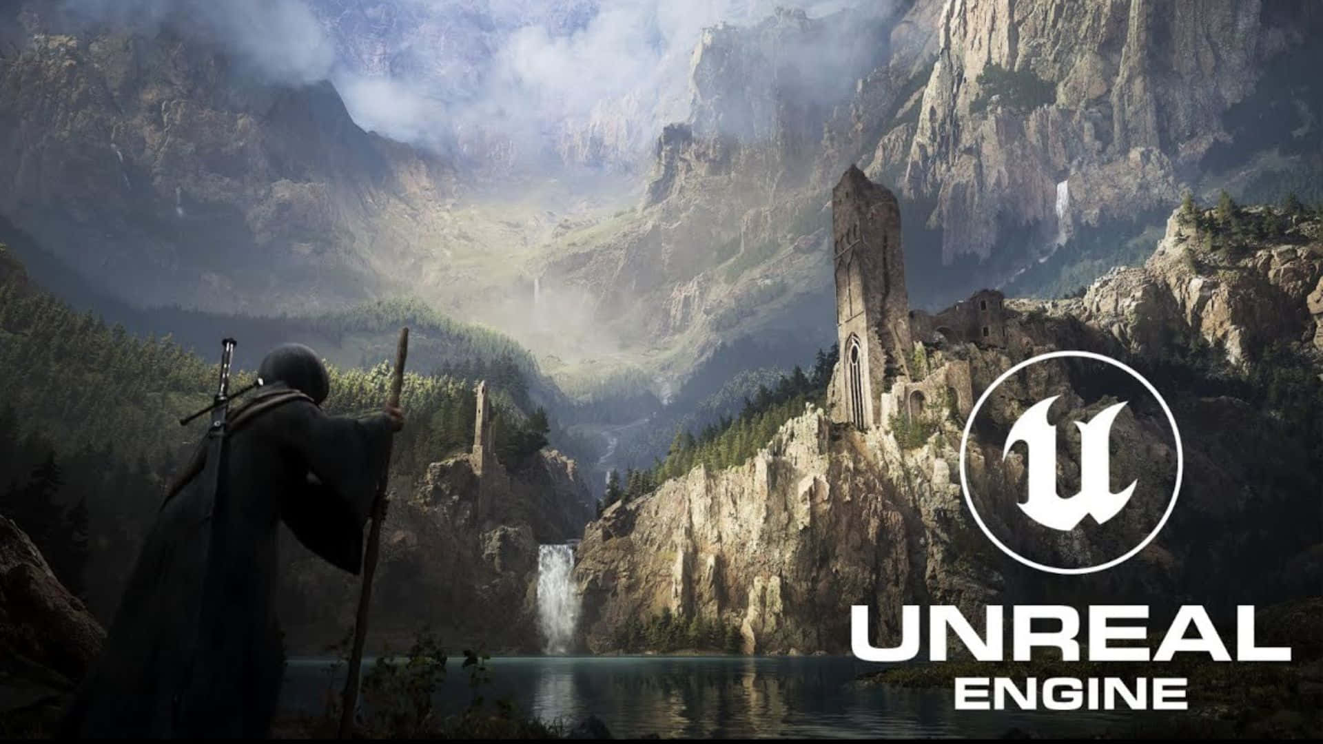 Unreal Engine 5, landscape, misty mountain lake, Full HD Desktop Wallpaper