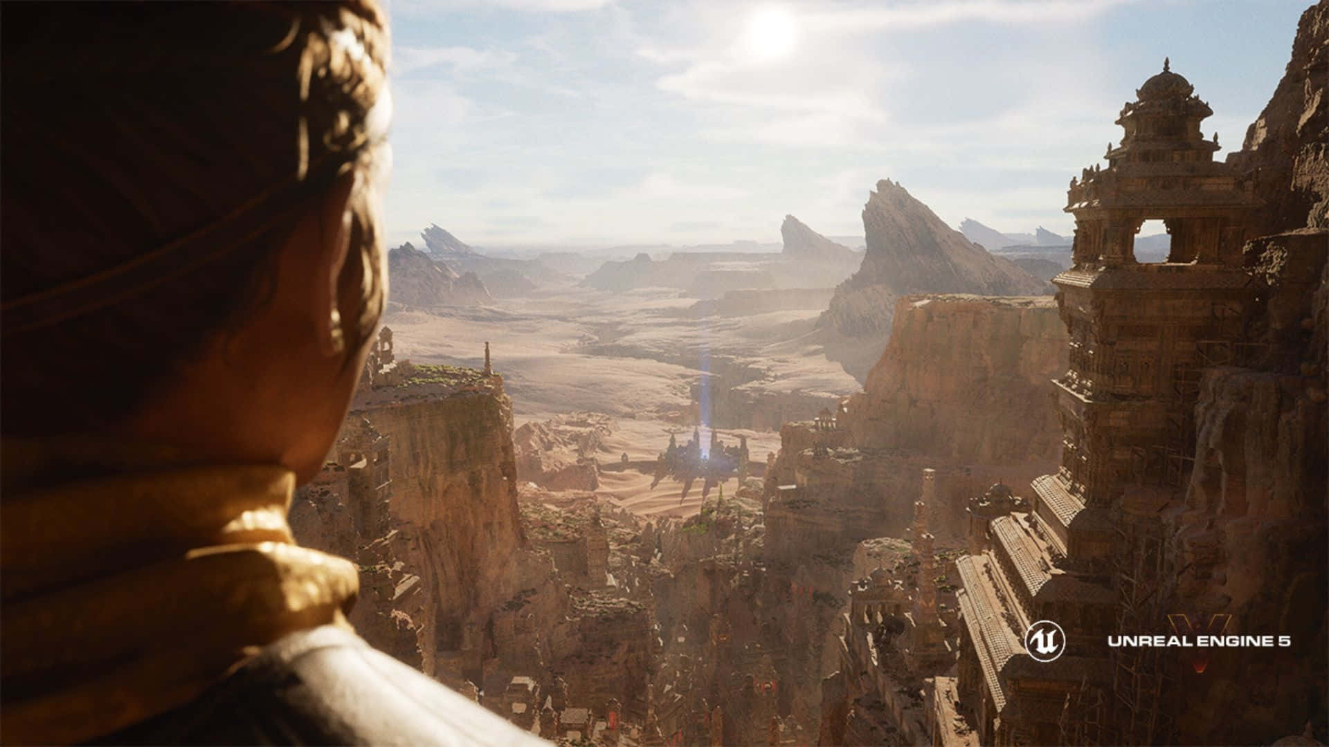 Unreal Engine 5, golden armor, vast desert canyon, Full HD Desktop Wallpaper