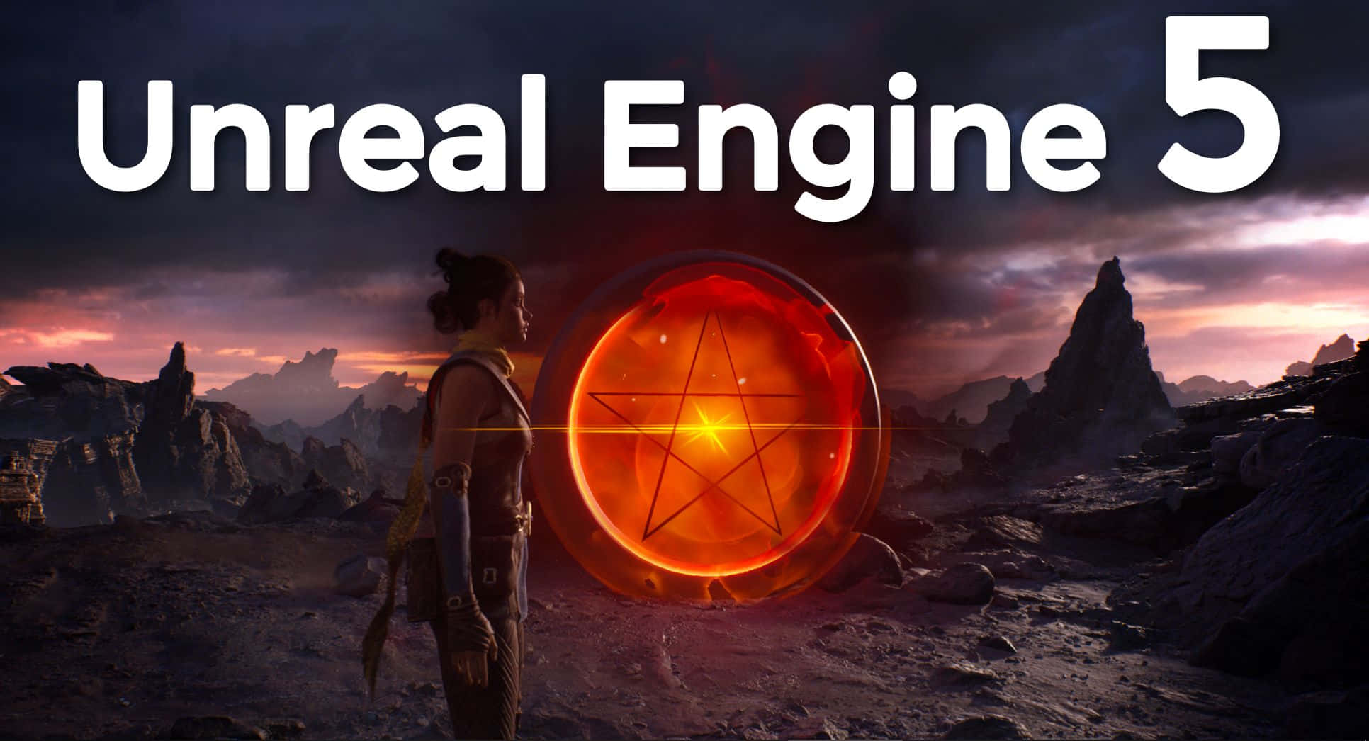 Unreal Engine 5, glowing orange portal, star symbol, Full HD Desktop Wallpaper