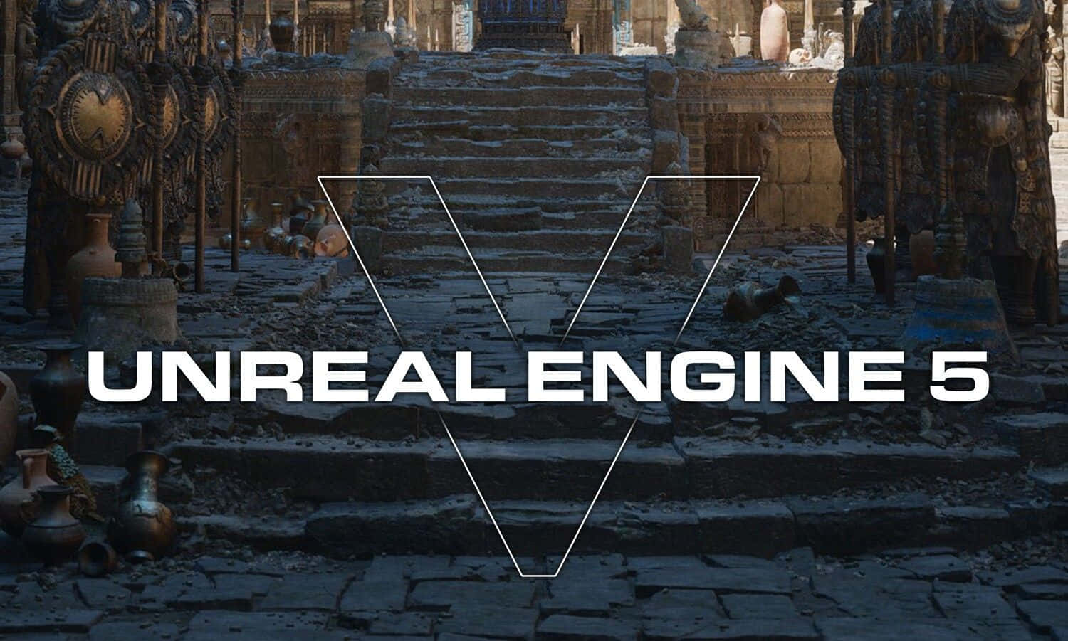 Unreal Engine 5, logo overlay, ruined ancient temple, HD Desktop Wallpaper