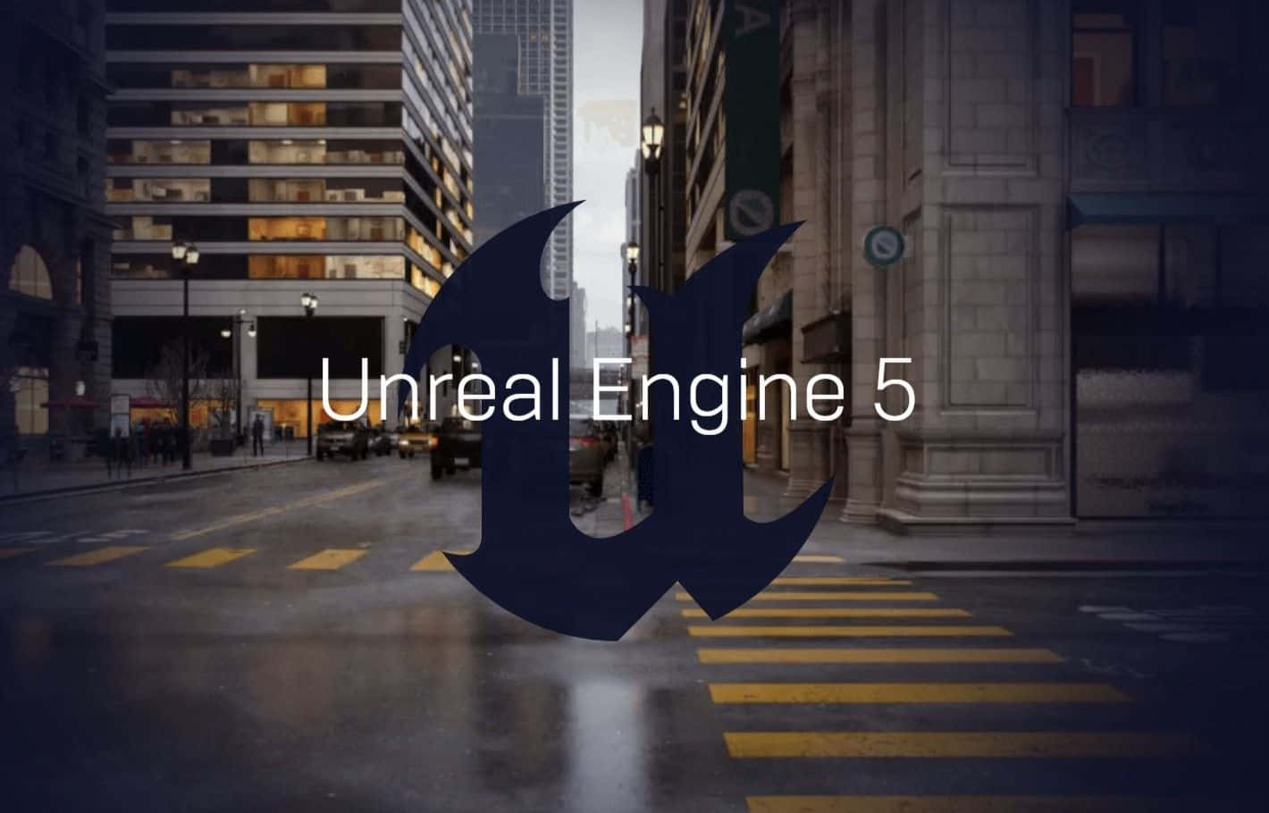 Unreal Engine 5, rainy city street, dusk, HD Desktop Wallpaper