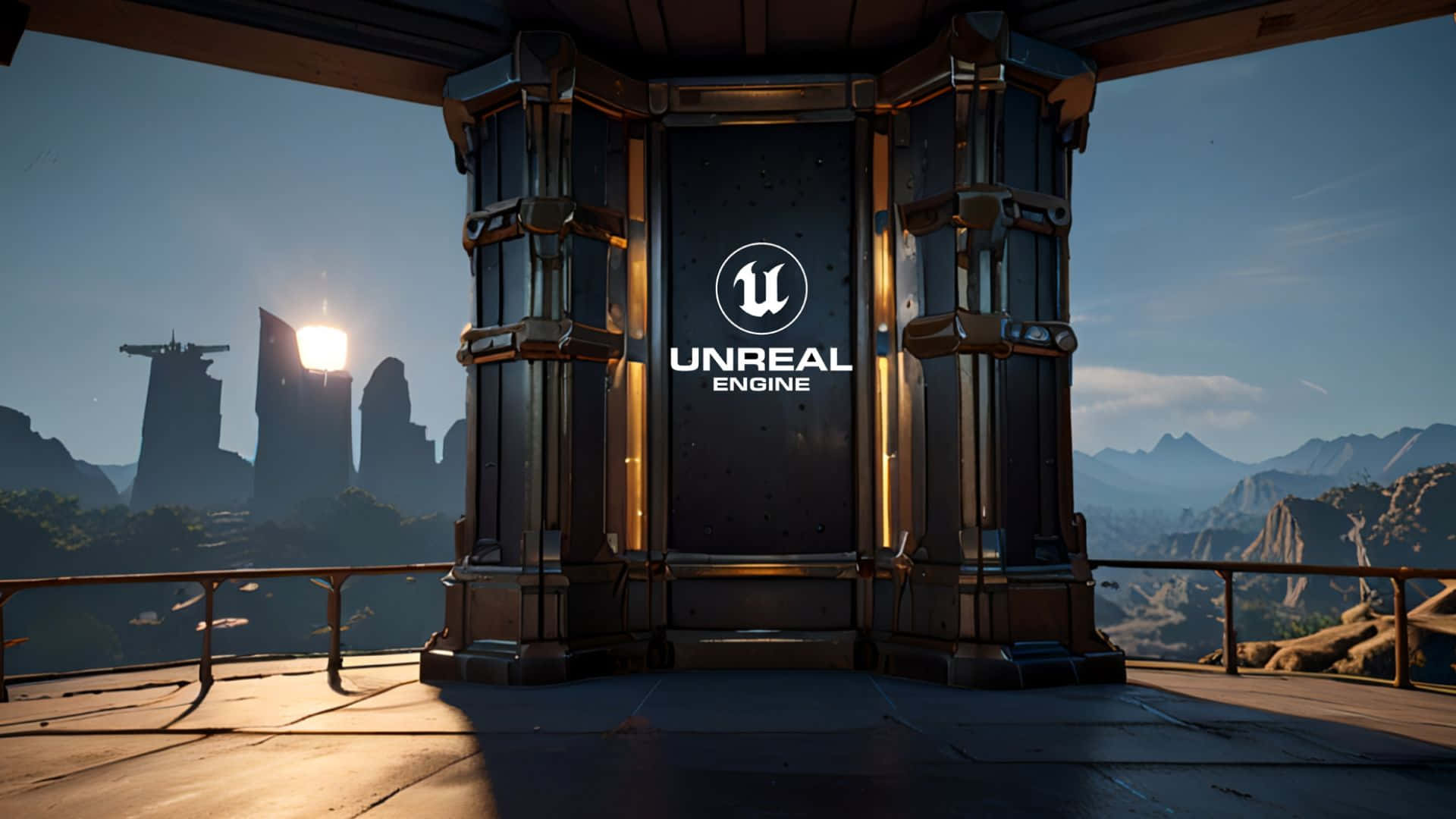 Unreal Engine 5, Unreal Engine logo, metallic structure, Full HD Desktop Wallpaper