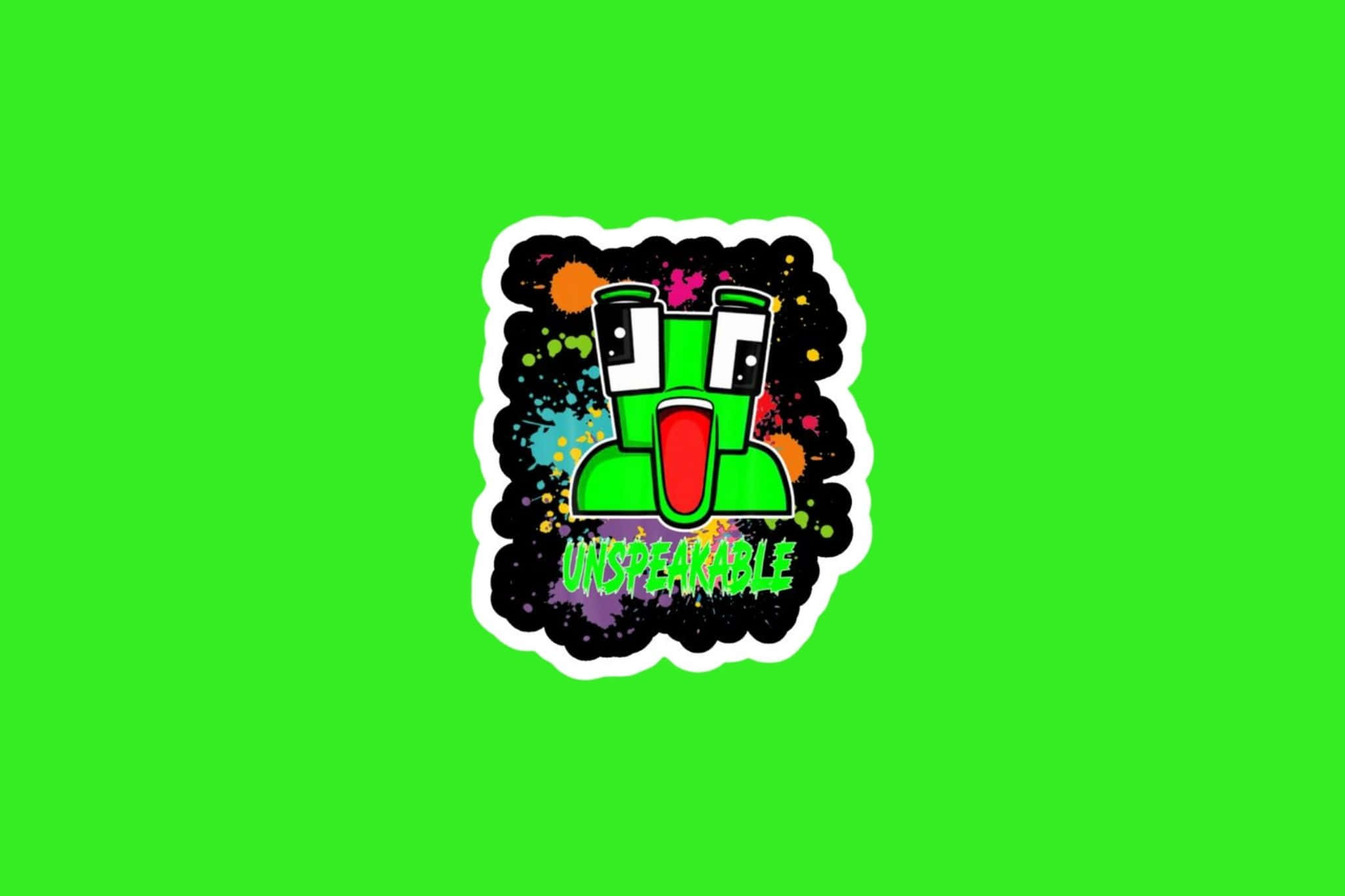 Unspeakable Logo, green background, cartoon green monster, Full HD Desktop Wallpaper