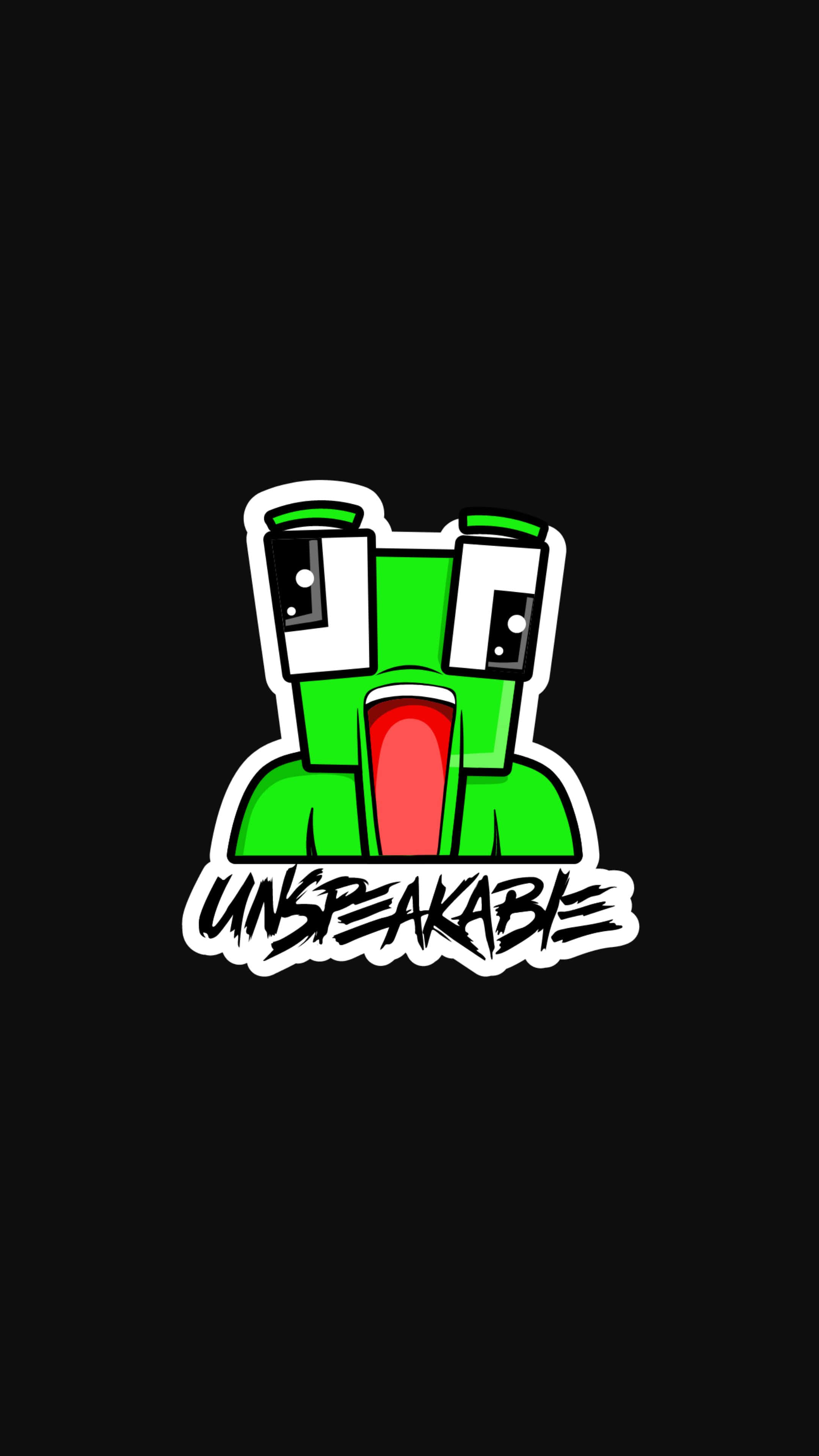 Unspeakable Logo, frog design, green blocky cartoon character, 4K Phone Wallpaper