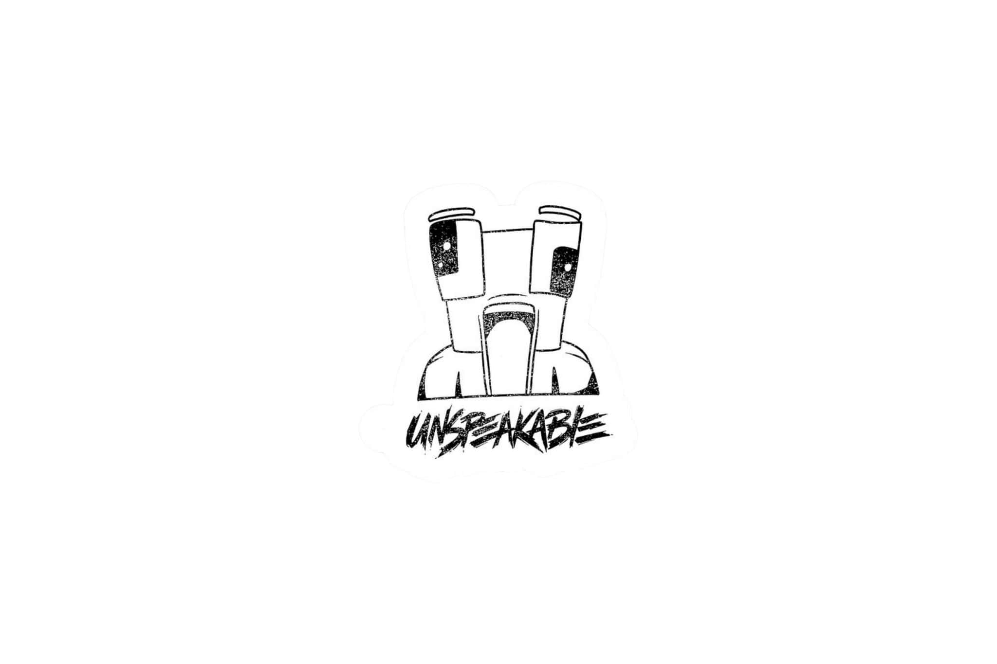 Unspeakable Logo, black and white sticker, blocky robot-like figure, Full HD Desktop Wallpaper