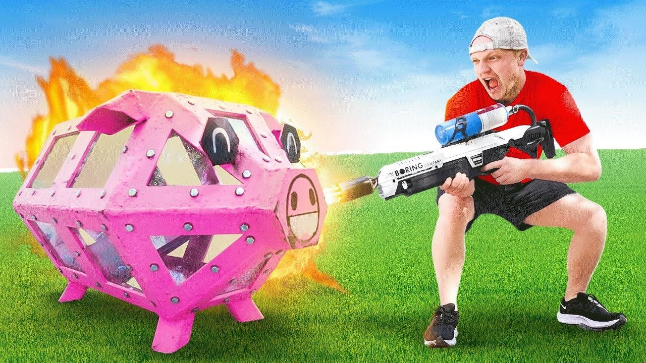 Unspeakable, flaming pink armored pig, red shirt, HD Desktop Wallpaper