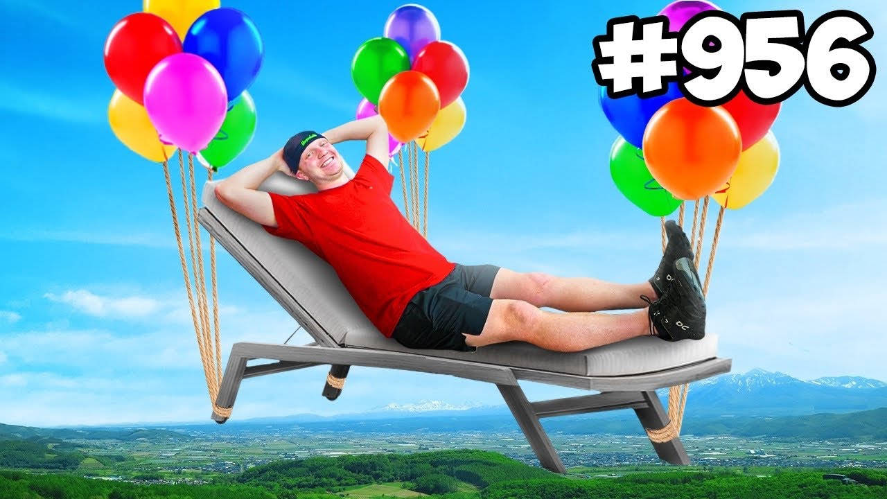 Unspeakable, floating lounge chair, colorful balloons, HD Desktop Wallpaper