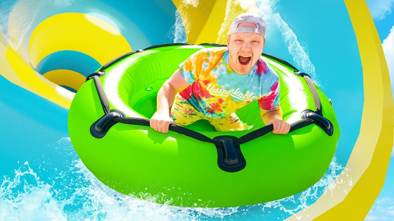 Unspeakable, water slide, bright green inner tube, HD Desktop Wallpaper