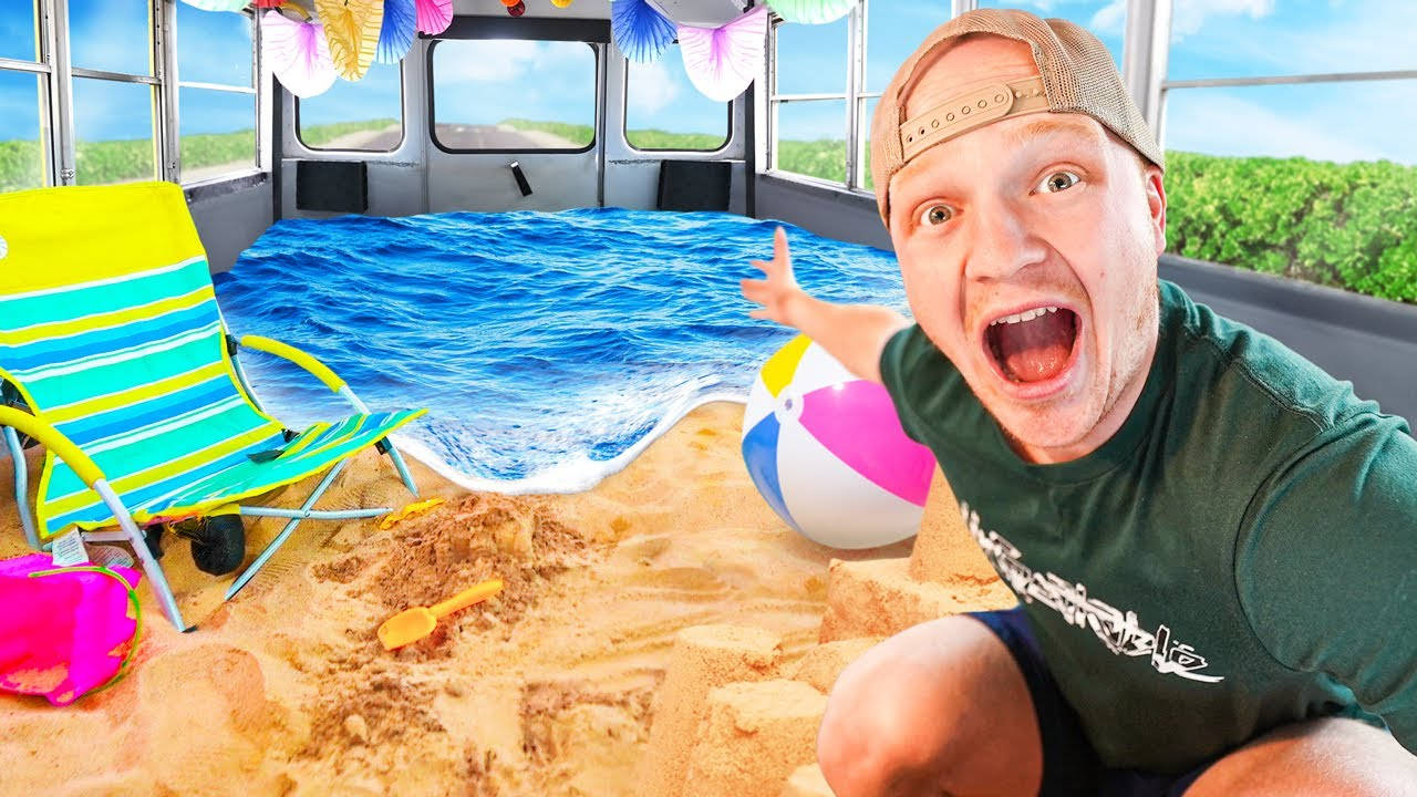 Unspeakable, school bus, beach, HD Desktop Wallpaper