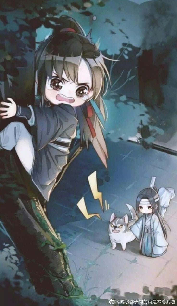 The Untamed, chibi anime characters, cat, SD Phone Wallpaper