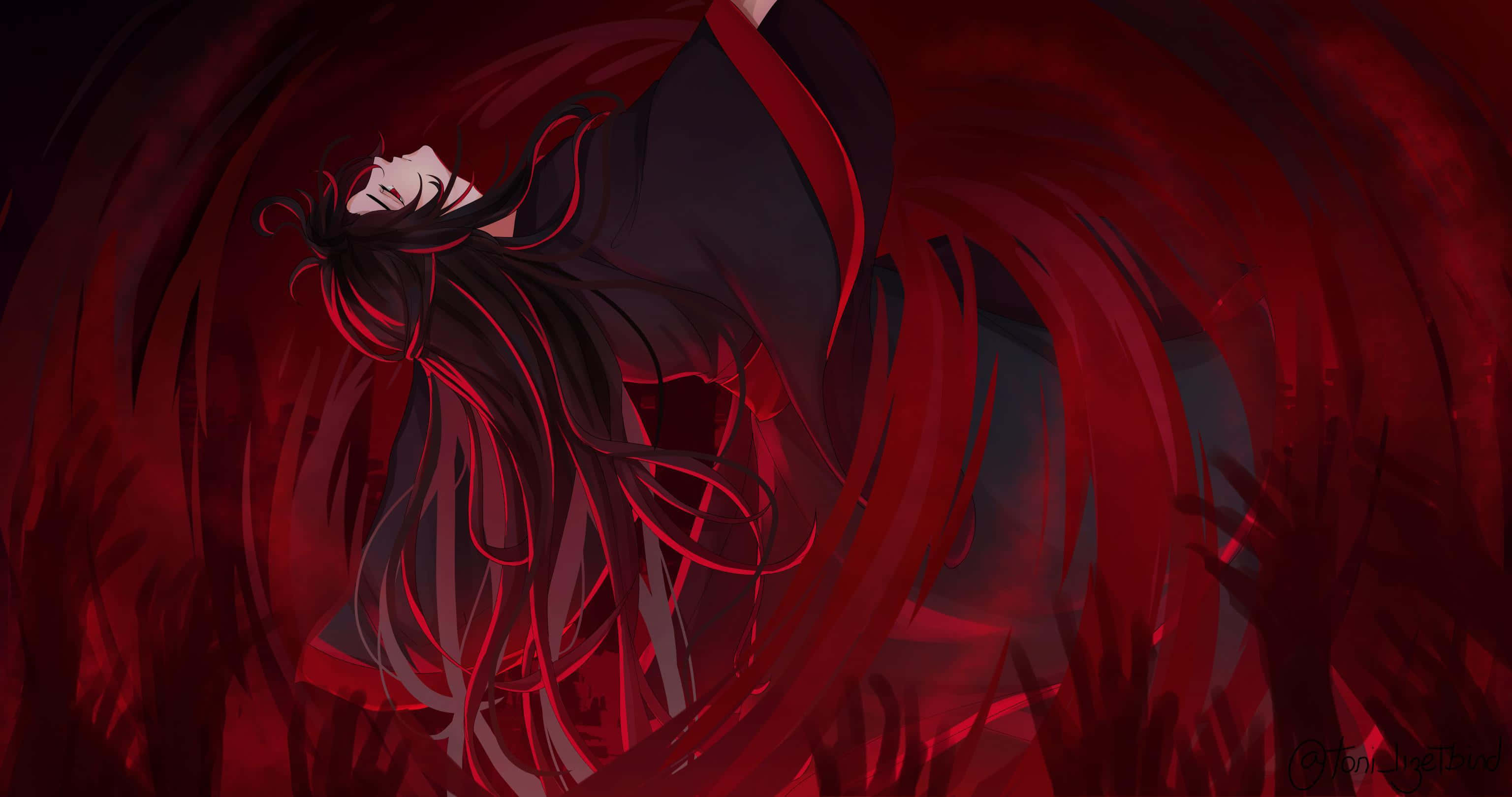 The Untamed, red aesthetic, dark-haired anime figure, 2K Desktop Wallpaper