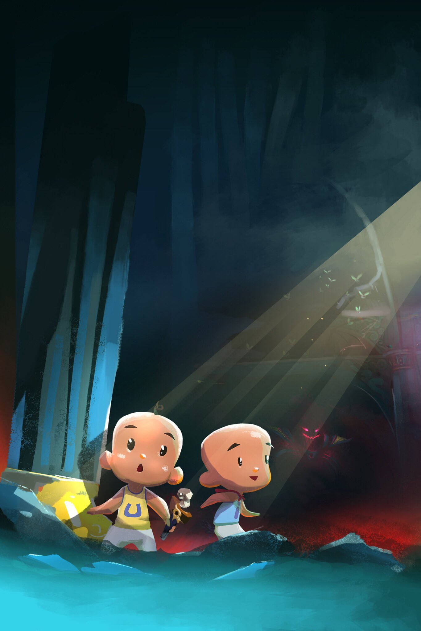 Upin Ipin, dark forest, dark cave, Full HD Phone Wallpaper