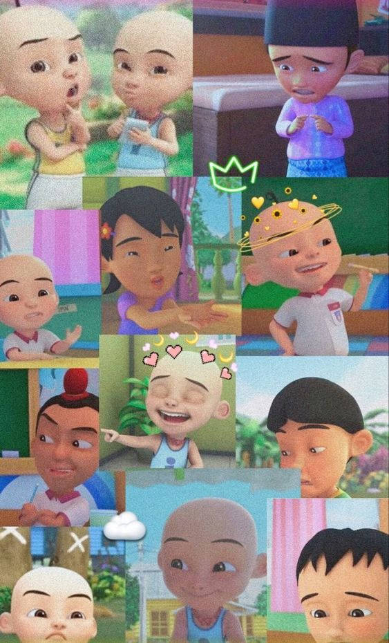 Upin Ipin, animated children's faces, colorful cartoon scenes, SD Phone Wallpaper