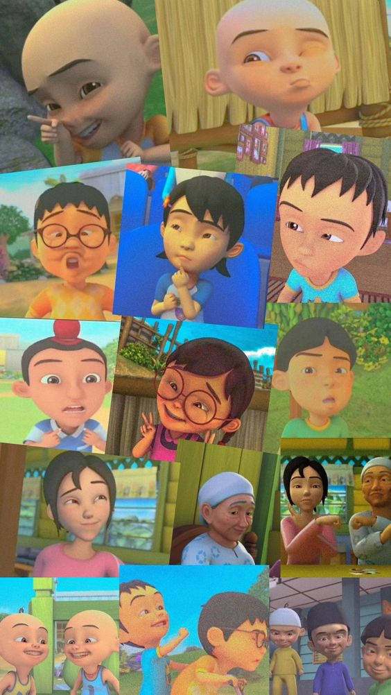 Upin Ipin, collage, animated children, SD Phone Wallpaper