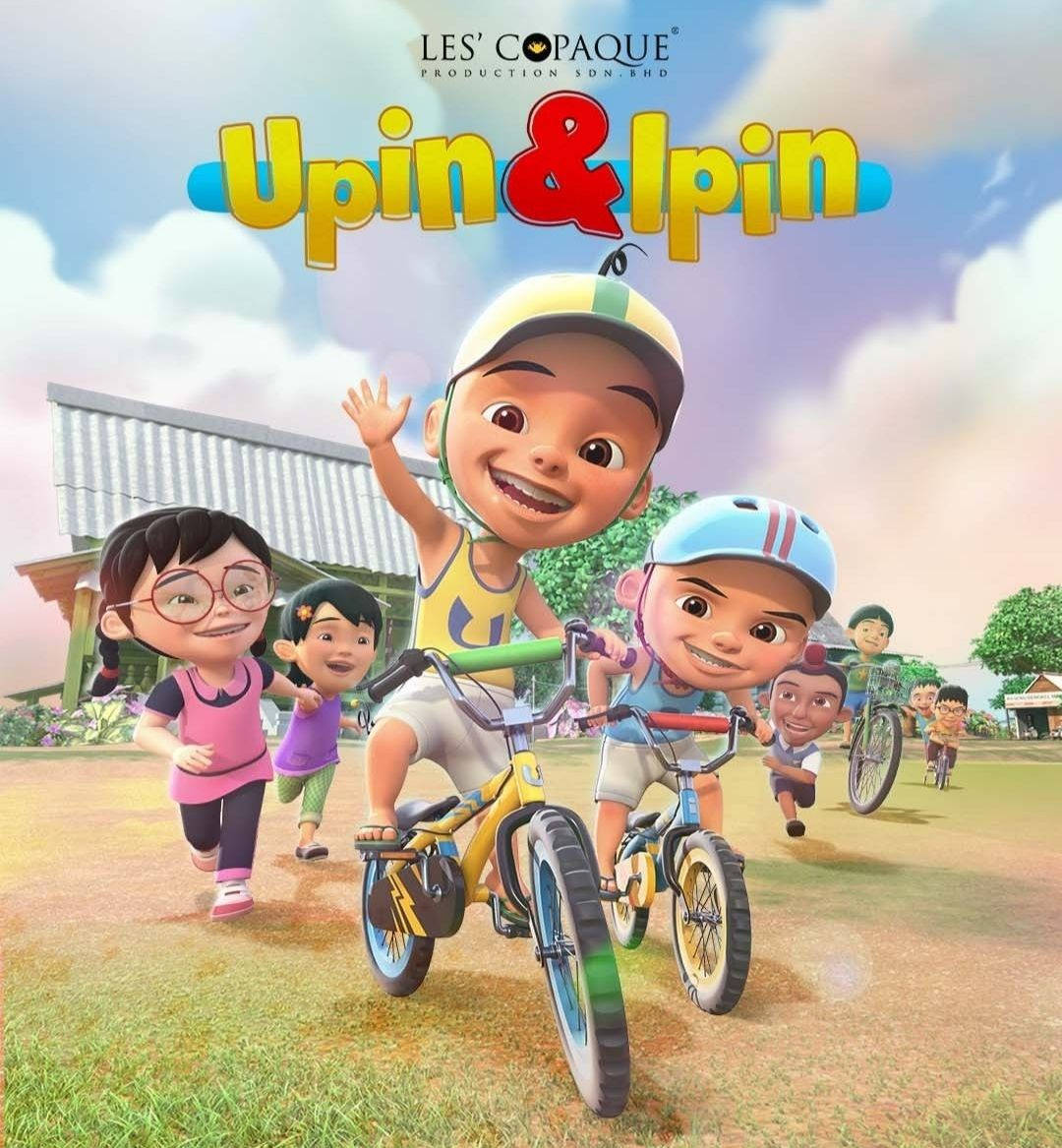 Upin Ipin, bikes, sunny rural village, SD Phone Wallpaper