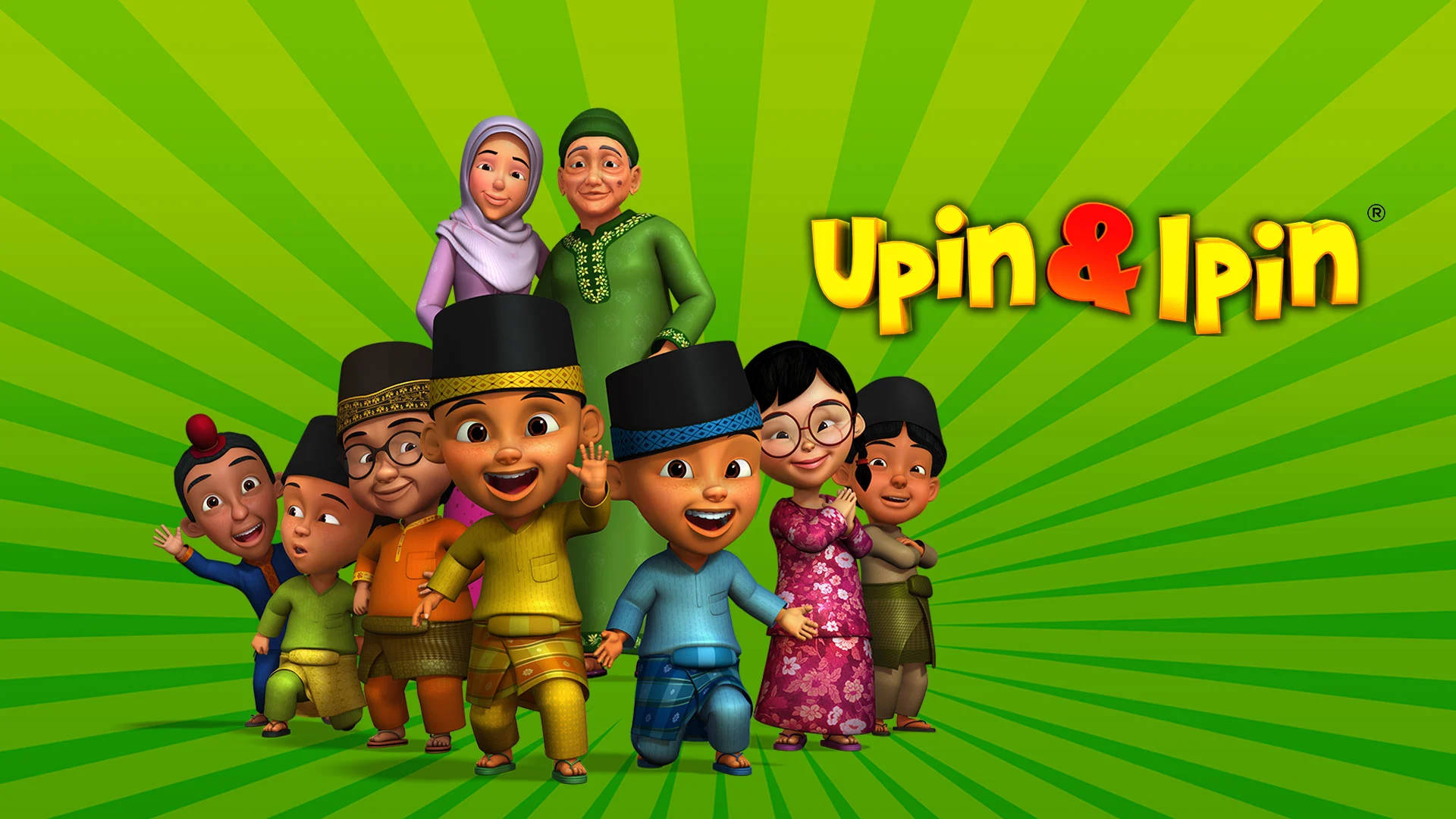 Upin & Ipin, Malaysian children and adults, traditional attire, Full HD Desktop Wallpaper