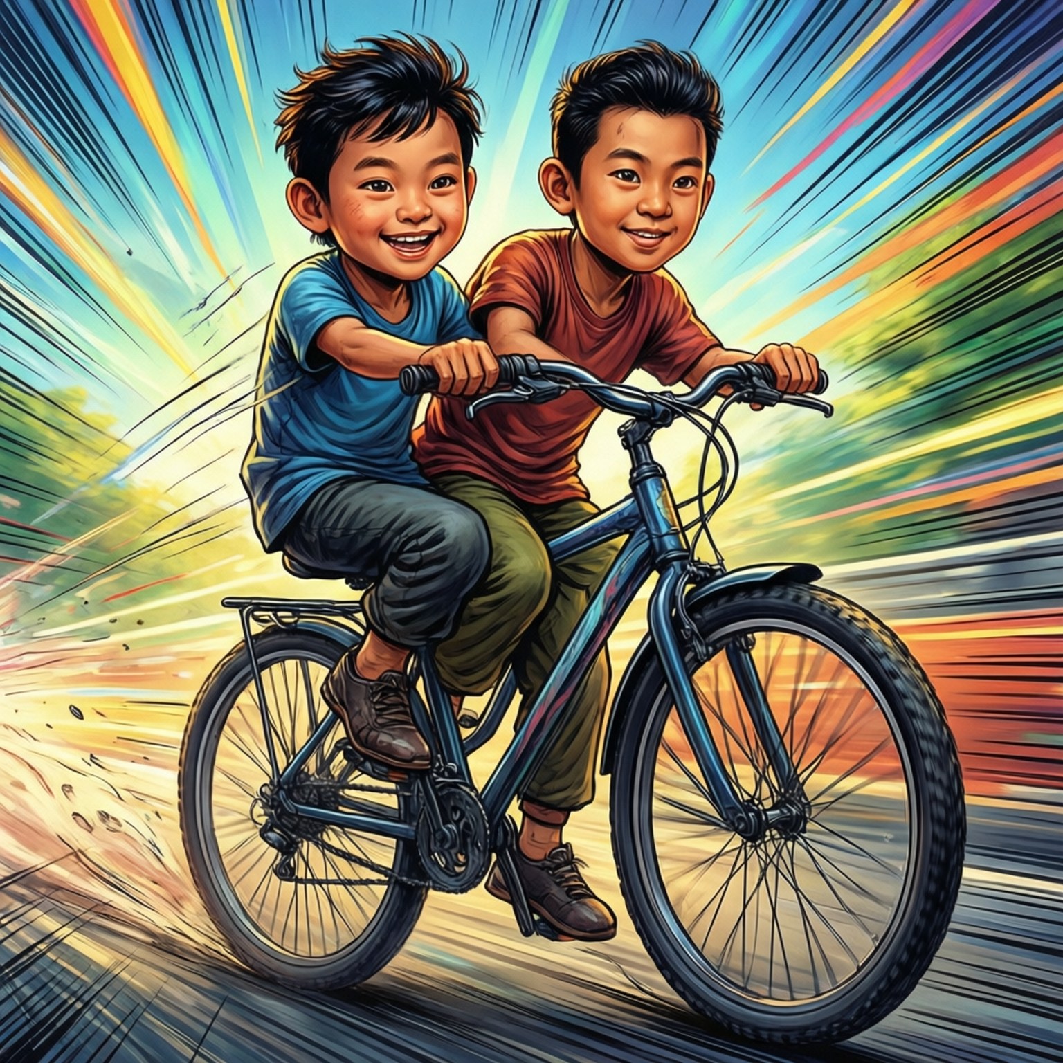 Upin, Ipin, bicycle, HD Desktop Wallpaper