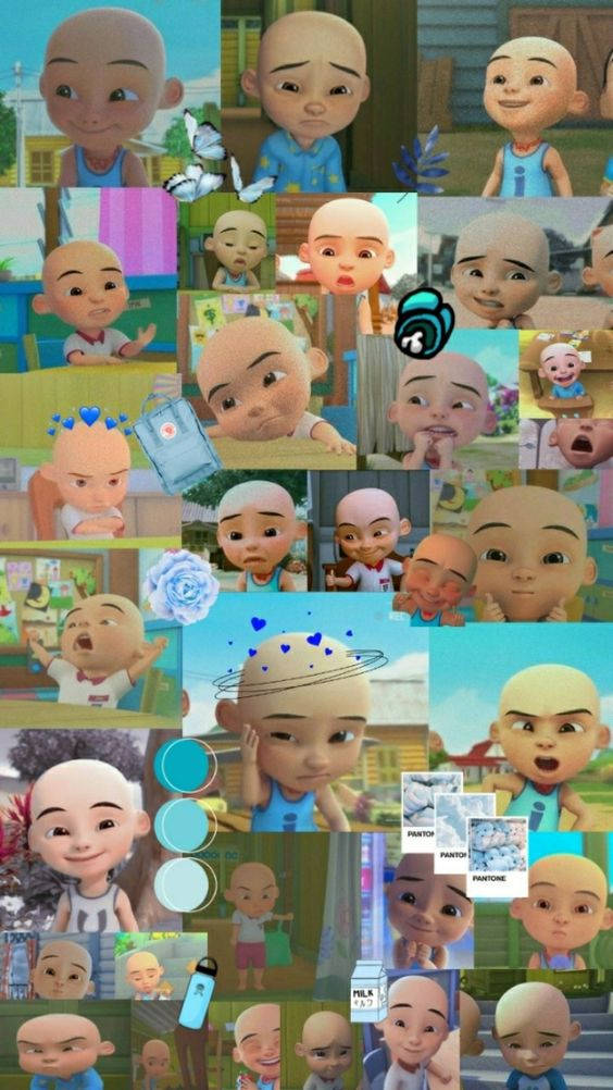 Upin Ipin, bald young boy, blue aesthetic, SD Phone Wallpaper