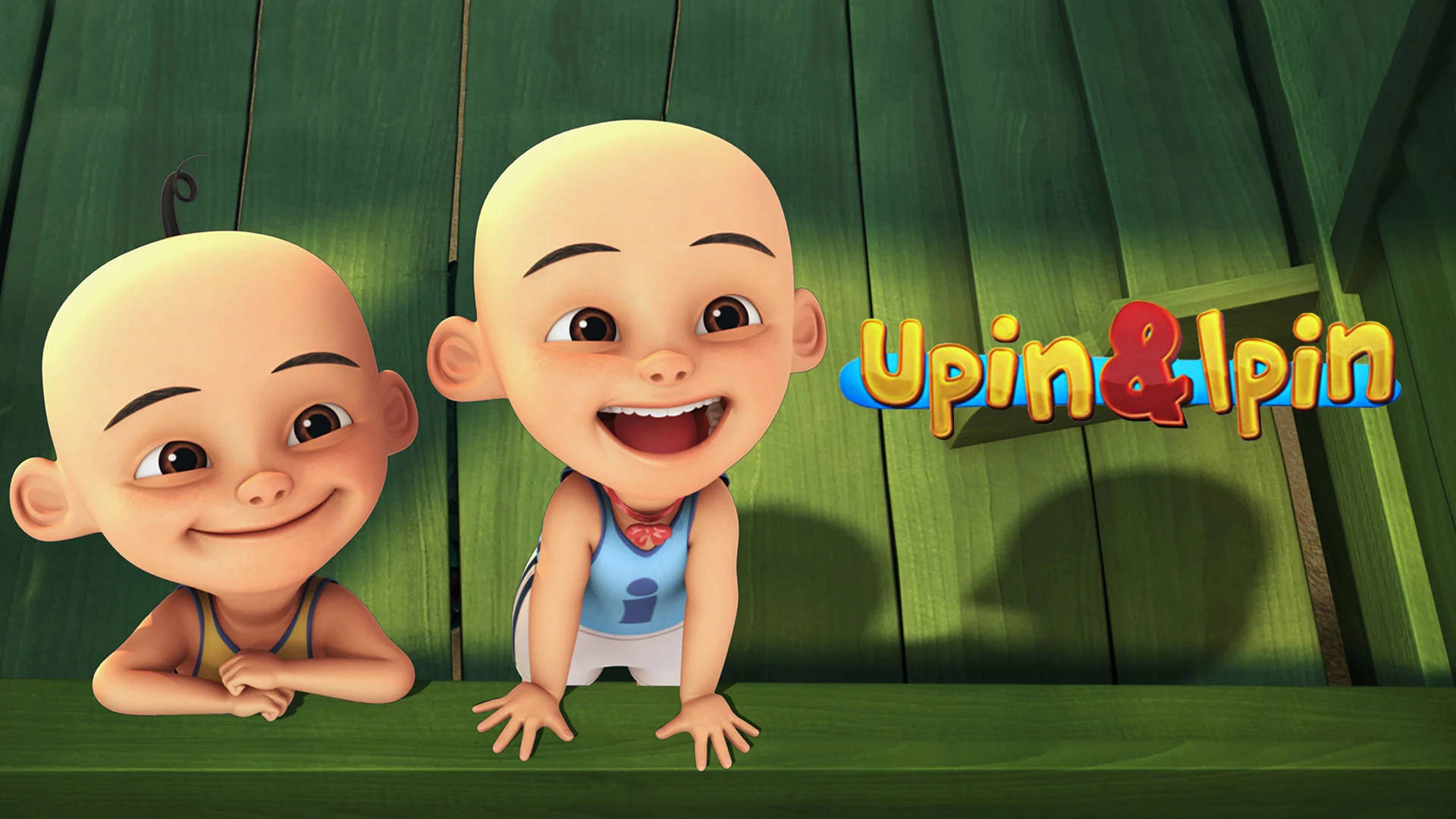 Upin & Ipin, green wooden fence, Upin & Ipin logo, Full HD Desktop Wallpaper