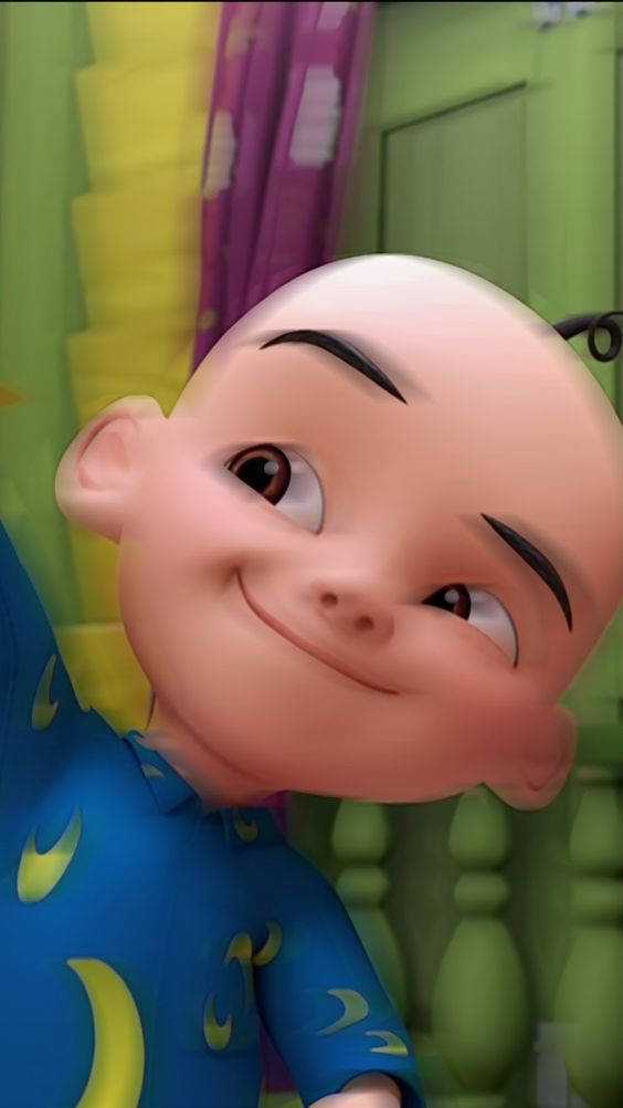 Upin Ipin, blue pajamas, yellow moons, SD Phone Wallpaper