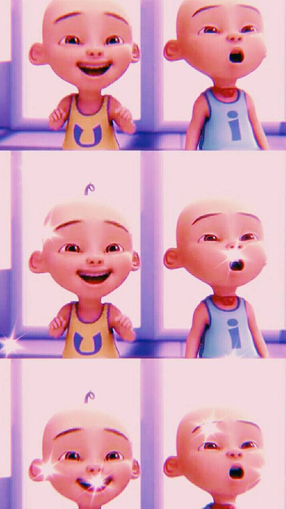Upin Ipin, pink tinted, aesthetic collage, SD Phone Wallpaper