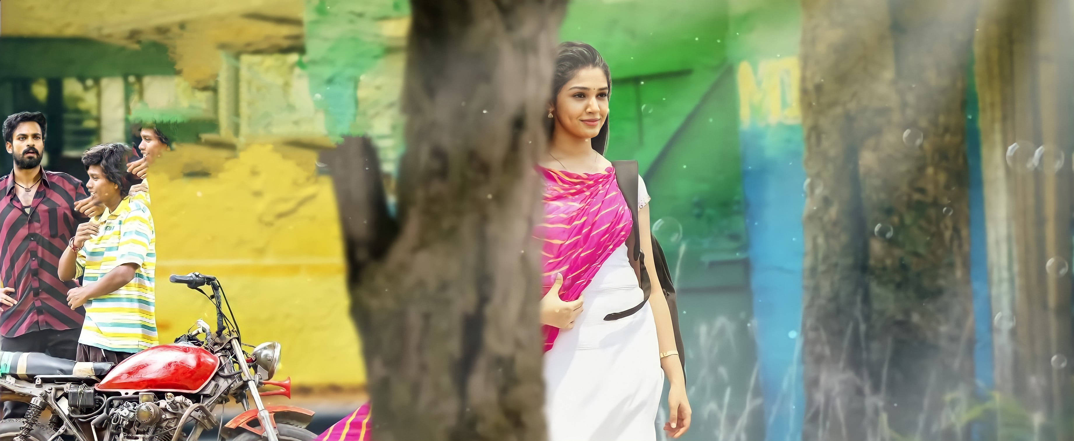 Uppena, beautiful bebamma, white and pink sari, 2K Desktop Wallpaper