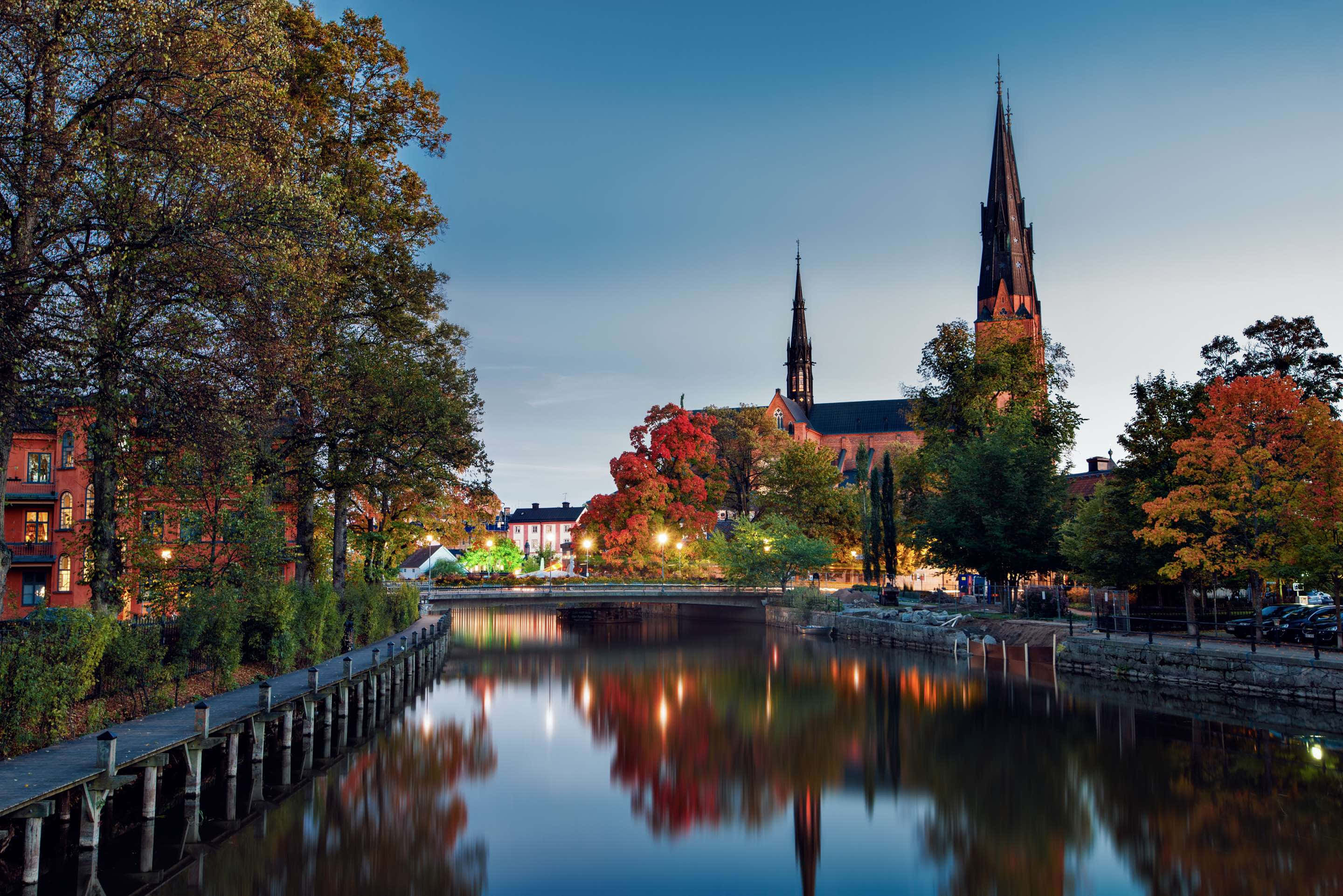 Uppsala, riverfront, autumn, 2K Desktop Wallpaper