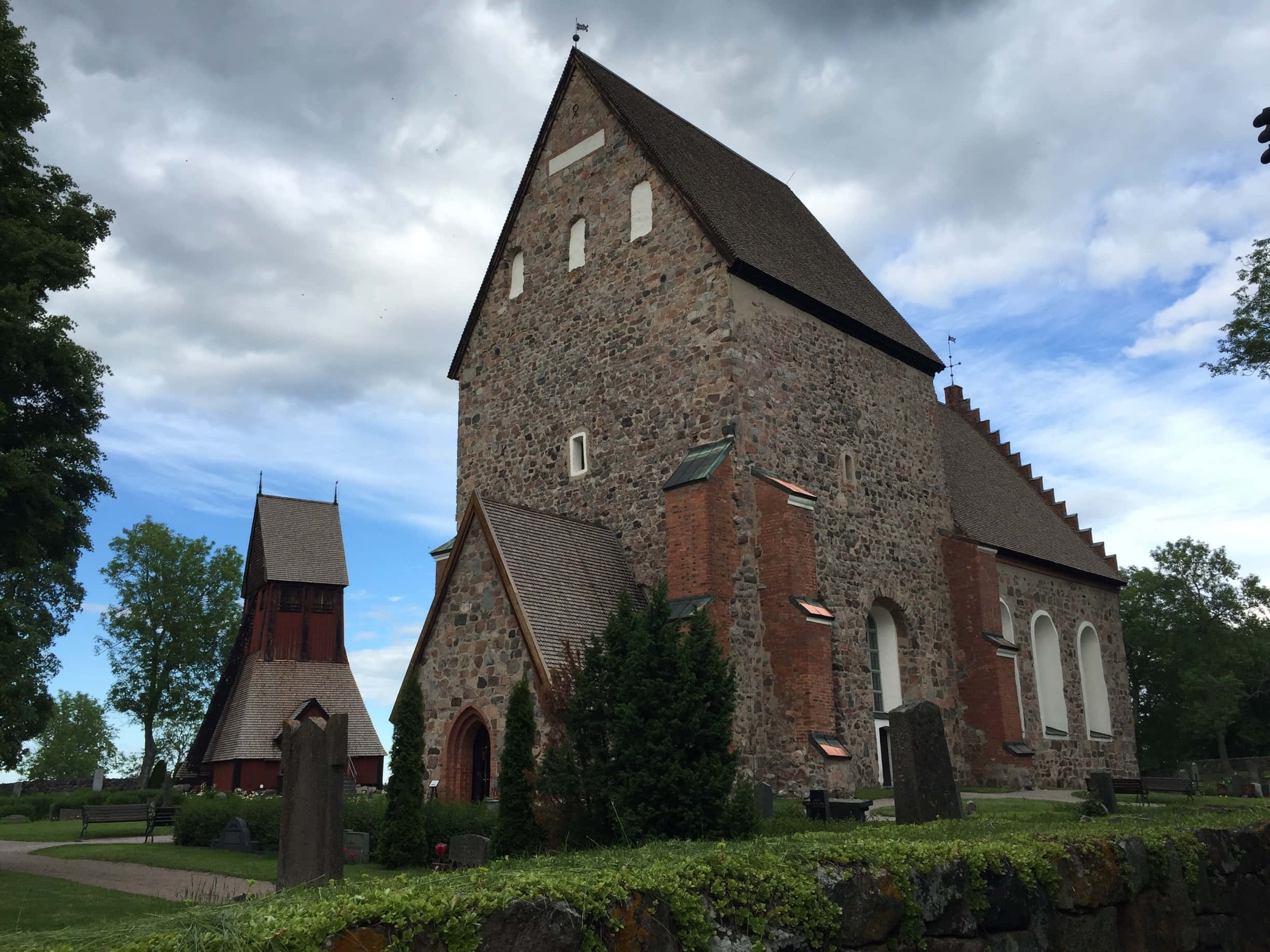 Uppsala, historic stone church, wooden bell tower, Full HD Desktop Wallpaper