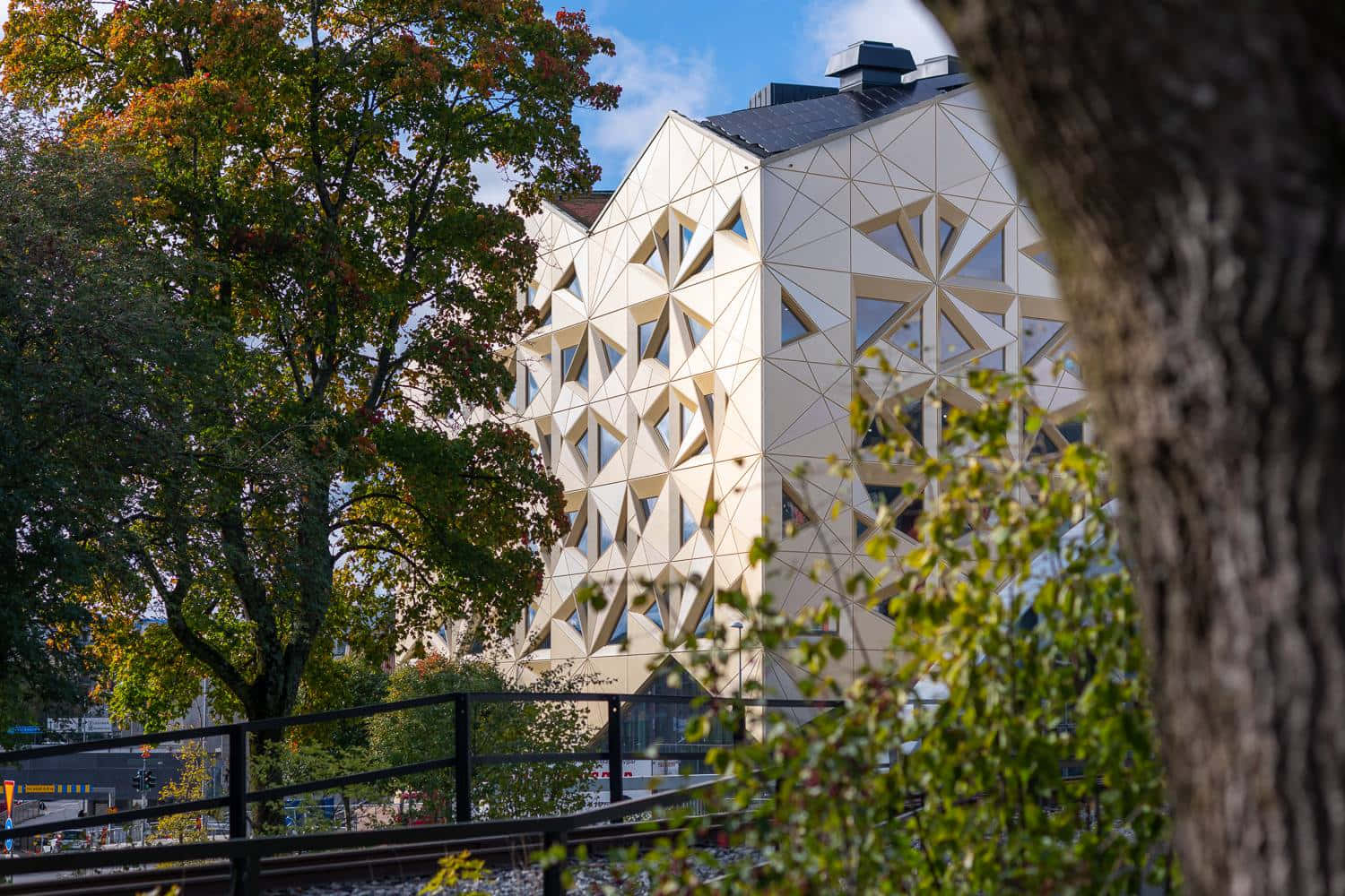 Uppsala, modern architecture, autumn trees, HD Desktop Wallpaper