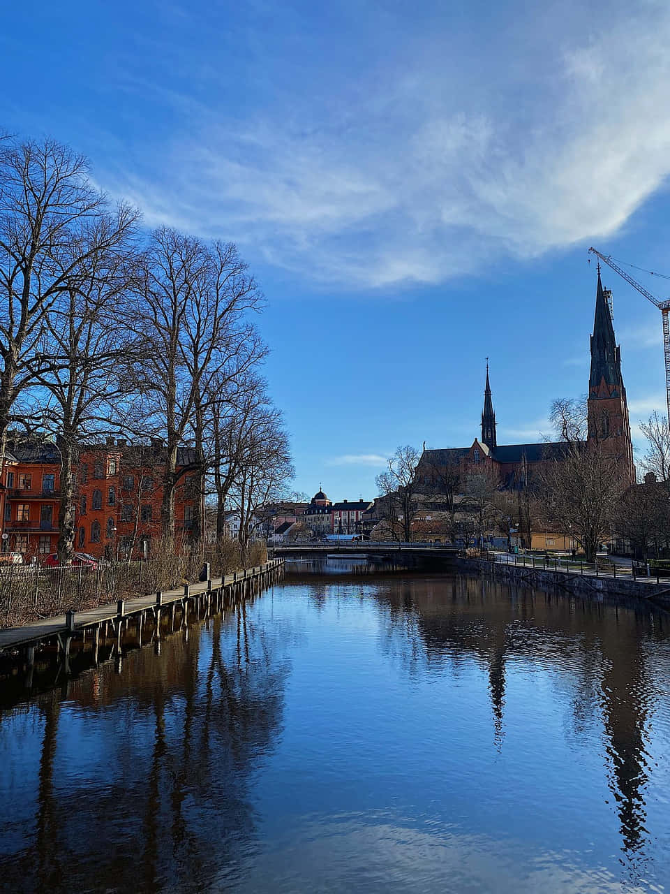 Uppsala, canal, bare trees, HD Phone Wallpaper