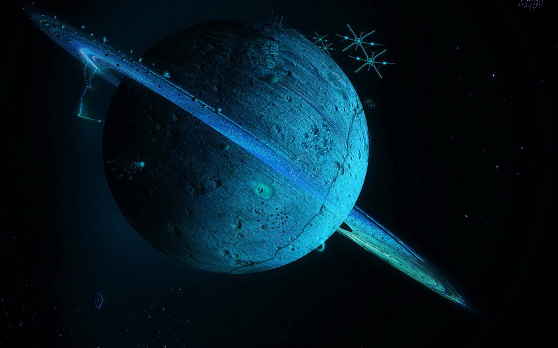 Uranus, glowing blue planet, rings, Full HD Desktop Wallpaper