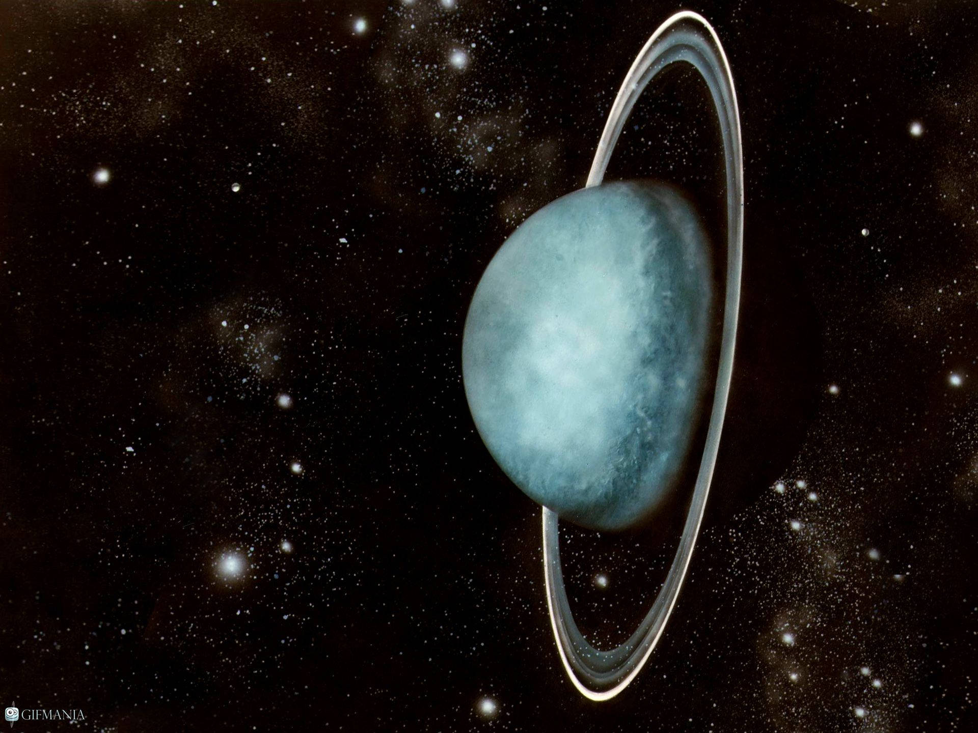Uranus, glowing ring system, starfield, Full HD Desktop Wallpaper