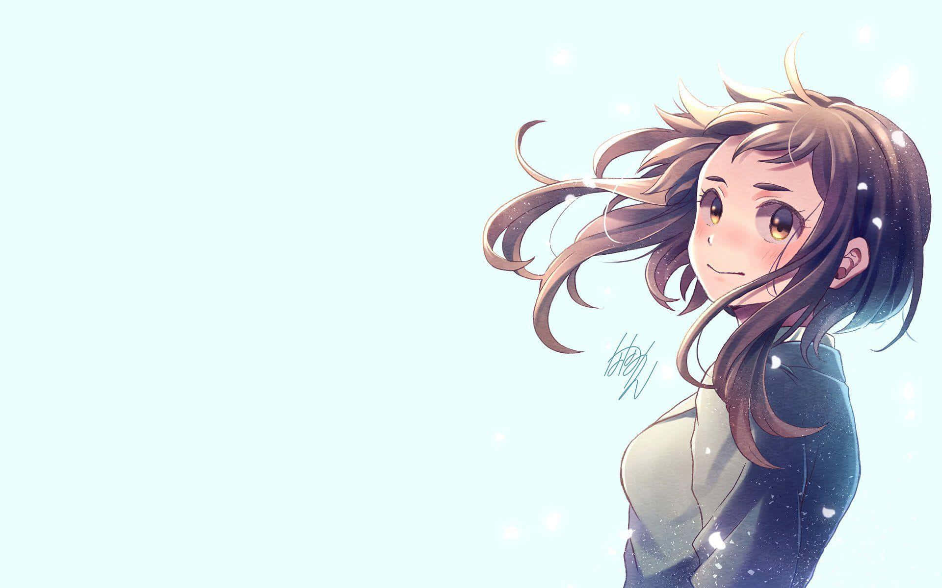 Uraraka Aesthetic, brown hair, golden eyes, Full HD Desktop Wallpaper