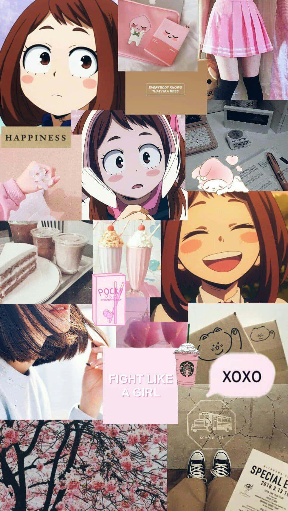 Uraraka Aesthetic, anime girl, pink accessories, HD Phone Wallpaper