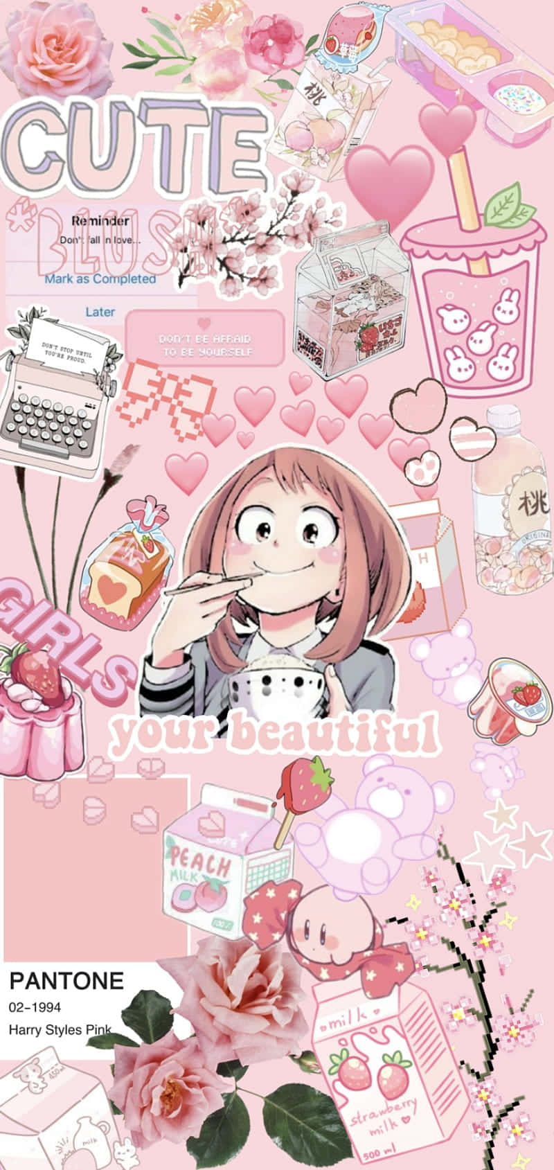 Uraraka Aesthetic, pastel pink, smiling anime girl, HD Phone Wallpaper