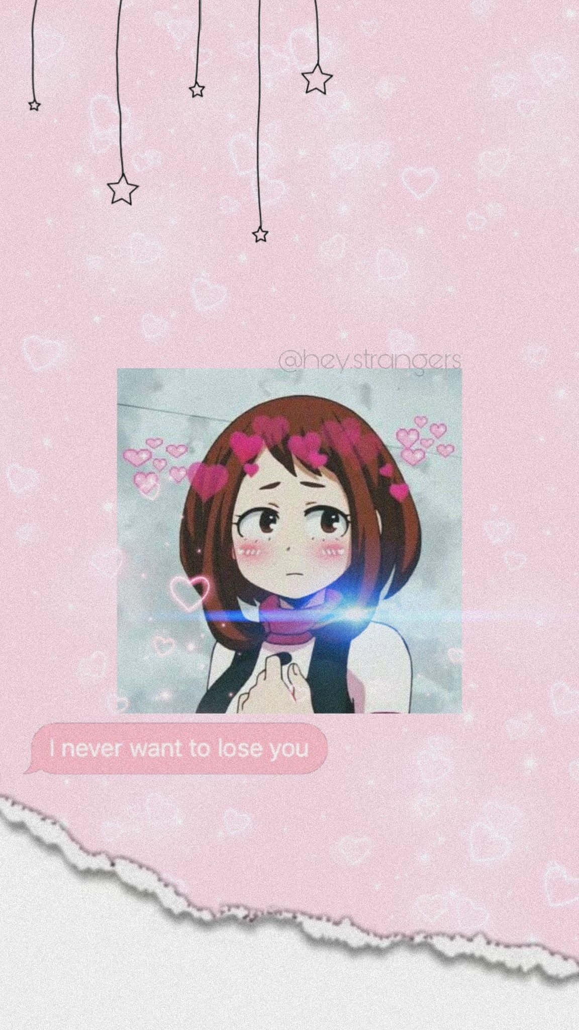 Uraraka, pink hearts, soft pink background, Full HD Phone Wallpaper
