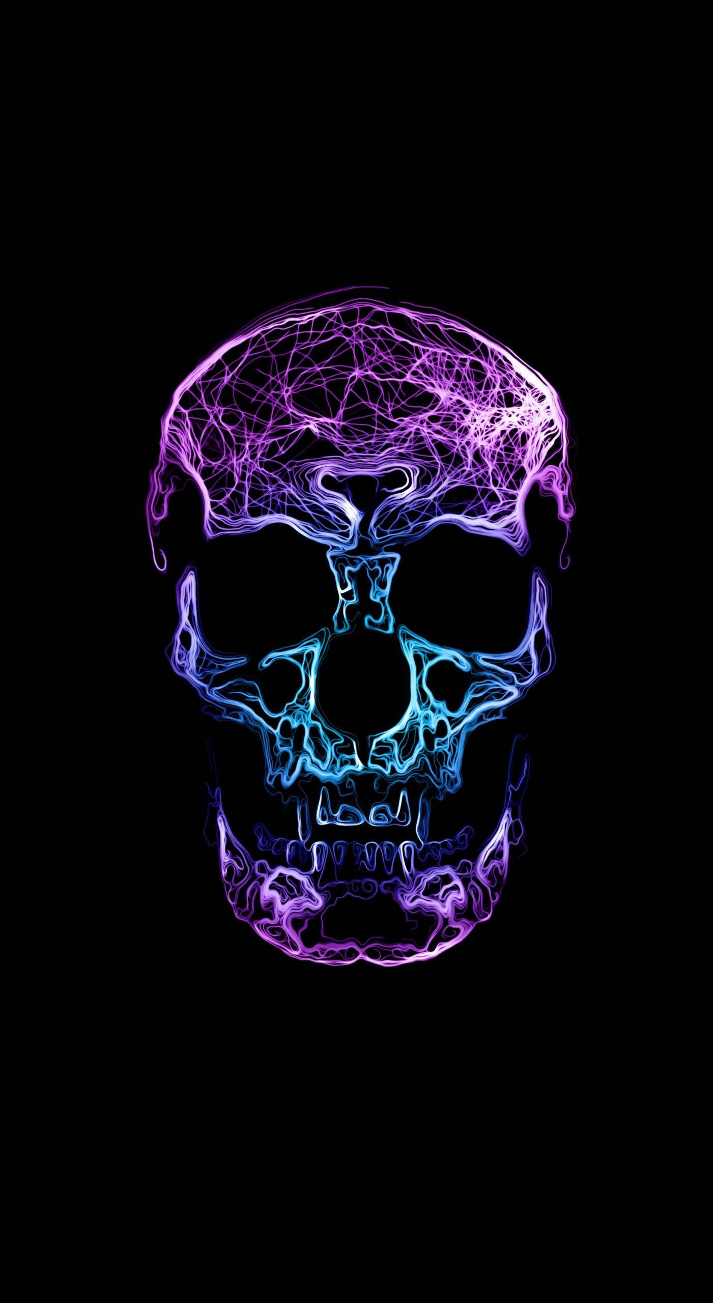vibrant skull, neon skull, purple top, 2K Phone Wallpaper