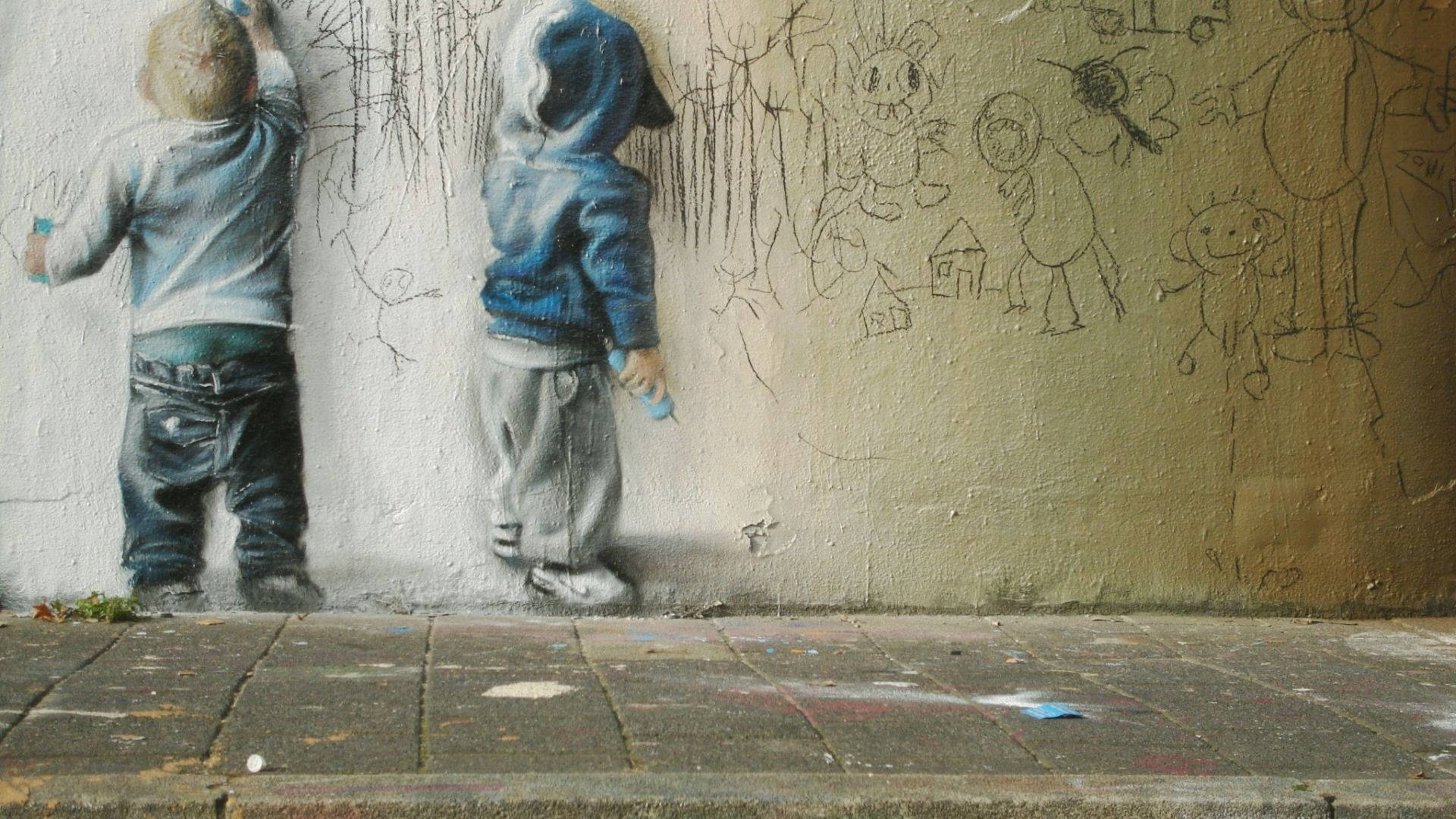 Babies Urban Art Painting, hoodies, stick figures, Full HD Desktop Wallpaper