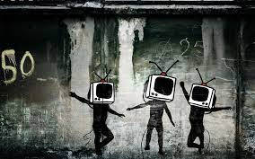 TV heads, gritty wall, graffiti, SD Desktop Wallpaper