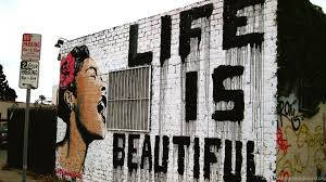 LIFE IS BEAUTIFUL, stylized woman's face, flowers, SD Desktop Wallpaper