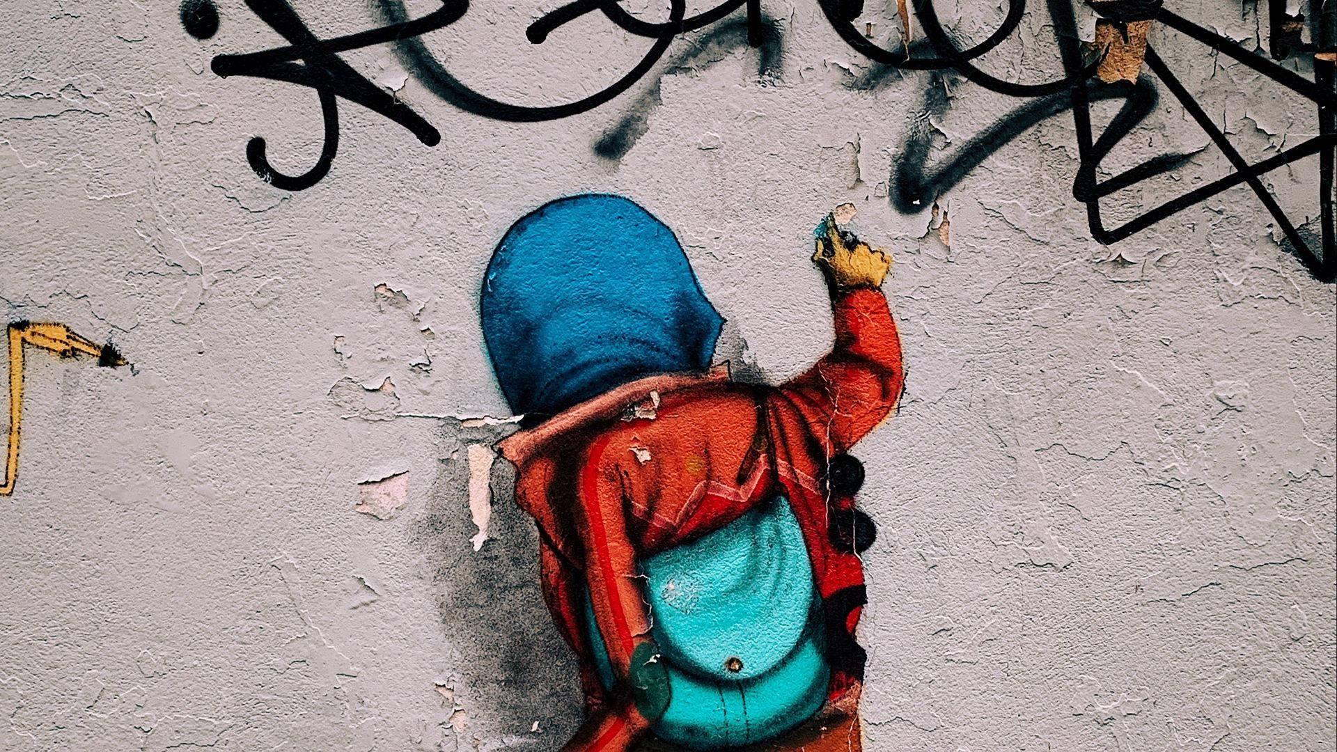 blue hoodie, red jacket, black tags, Full HD Desktop Wallpaper