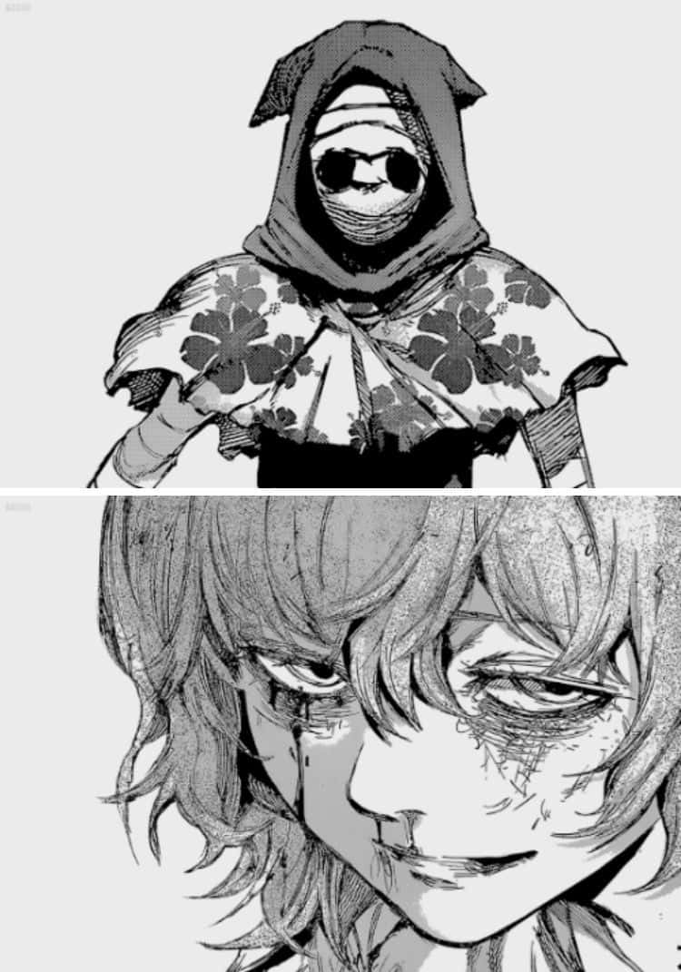 urban fantasy, black and white anime panels, hooded figure, SD Phone Wallpaper